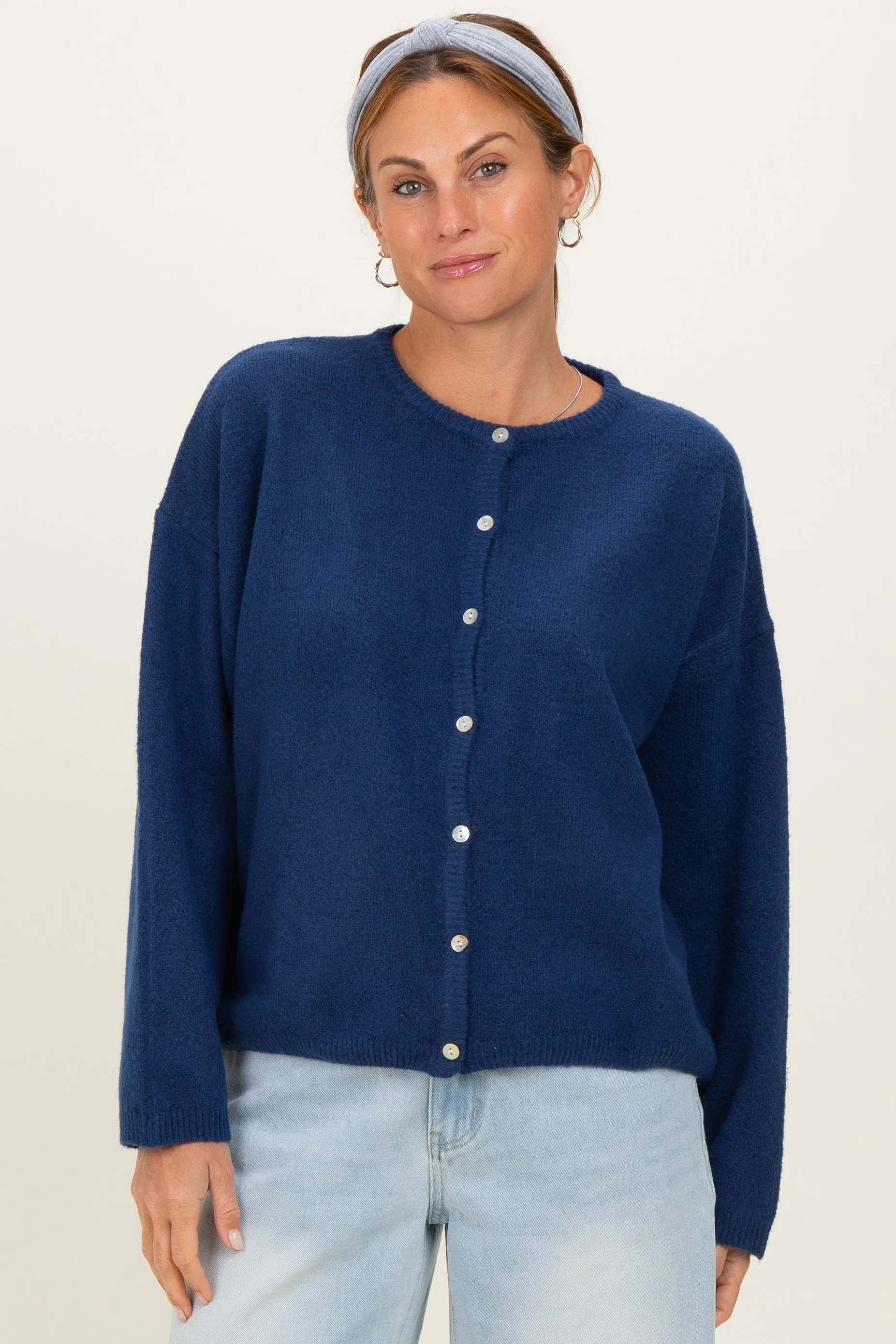 Navy Classic Crew Neck Maternity Button Cardigan sold by Pinkblush product image thumbnail 5