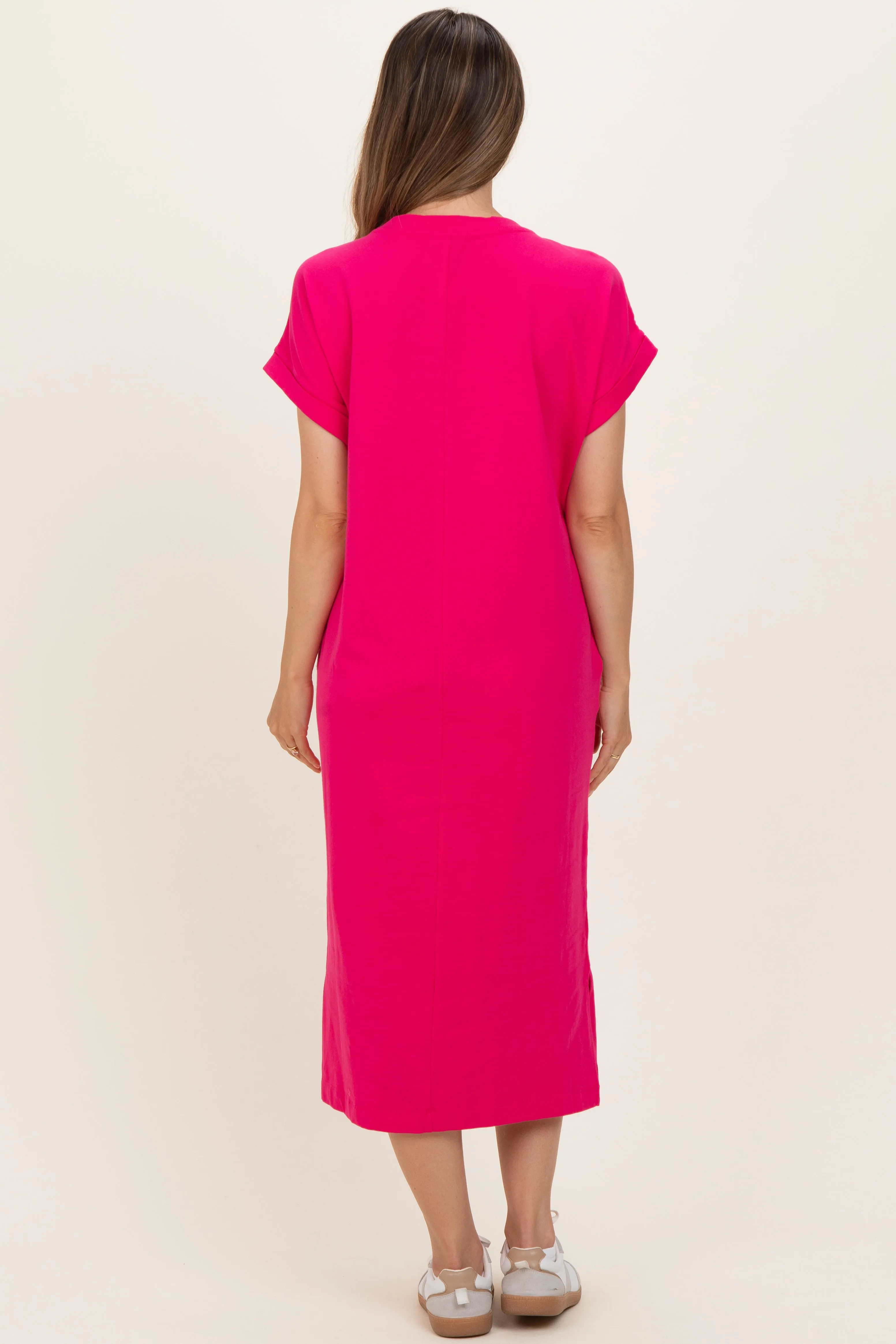 Fuchsia Pocket Front Maternity Midi T-Shirt Dress sold by Pinkblush product image thumbnail 3