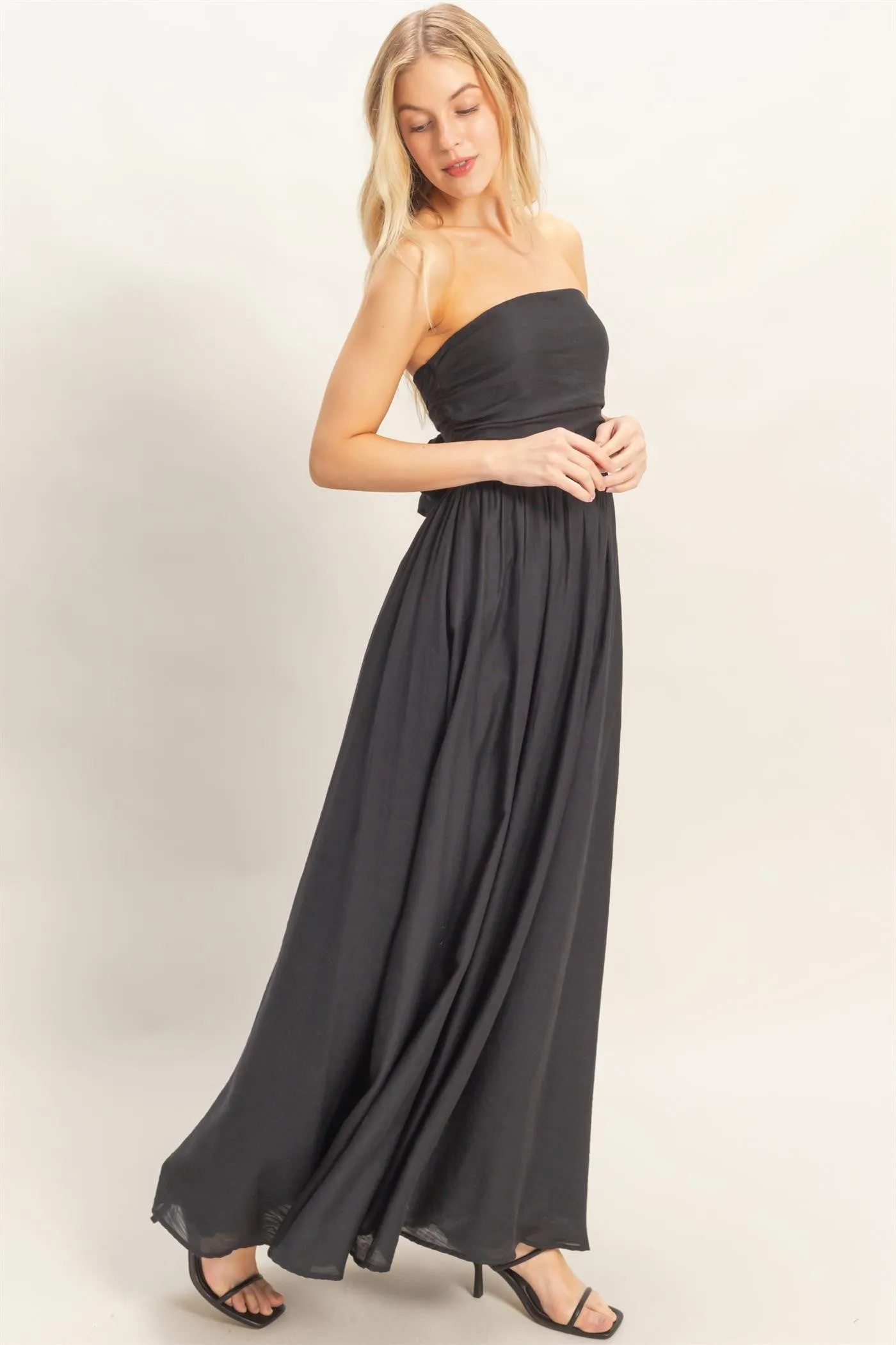 Black Strapless Tie Back Maxi Dress sold by Pinkblush product image thumbnail 3