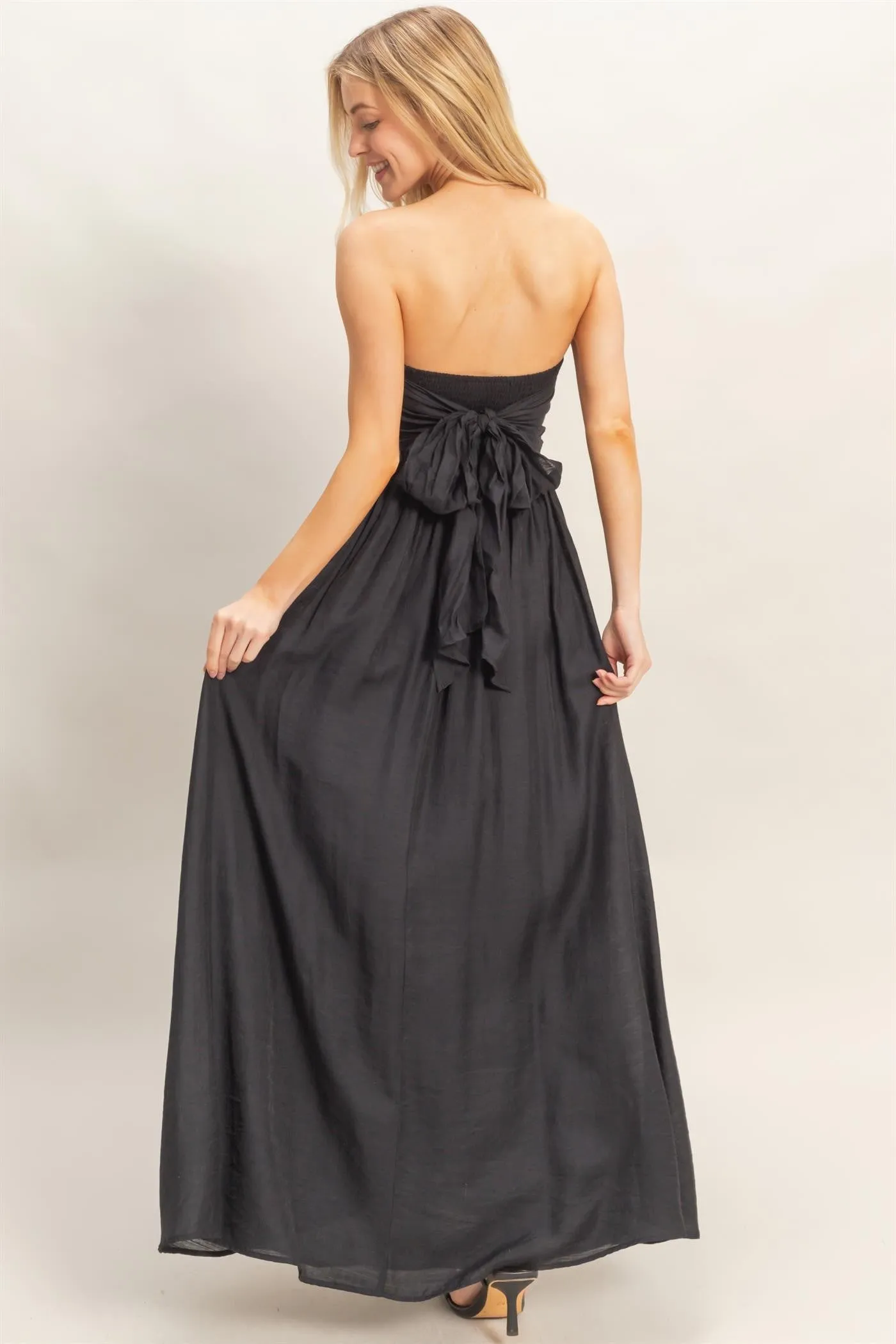 Black Strapless Tie Back Maxi Dress sold by Pinkblush product image thumbnail 4