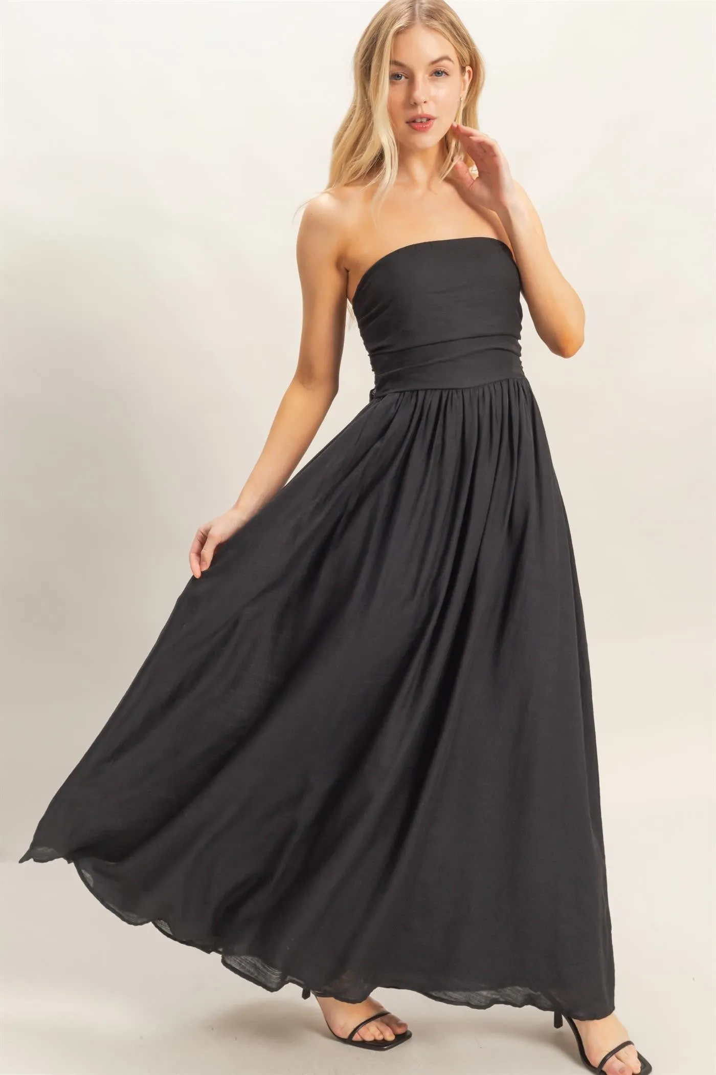 Black Strapless Tie Back Maxi Dress sold by Pinkblush