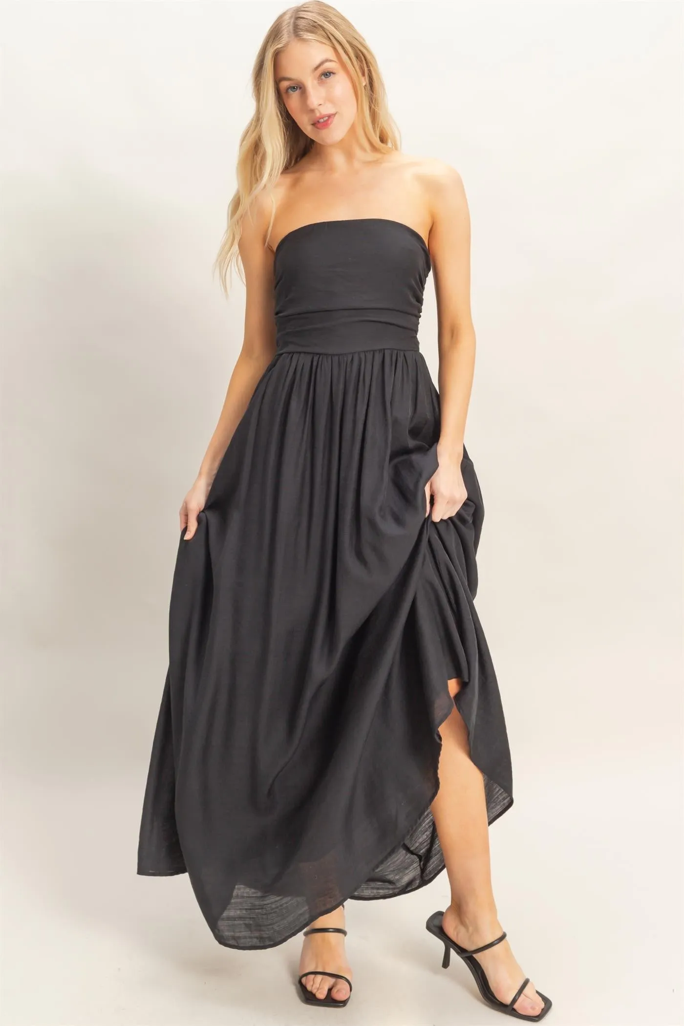 Black Strapless Tie Back Maxi Dress sold by Pinkblush product image thumbnail 2