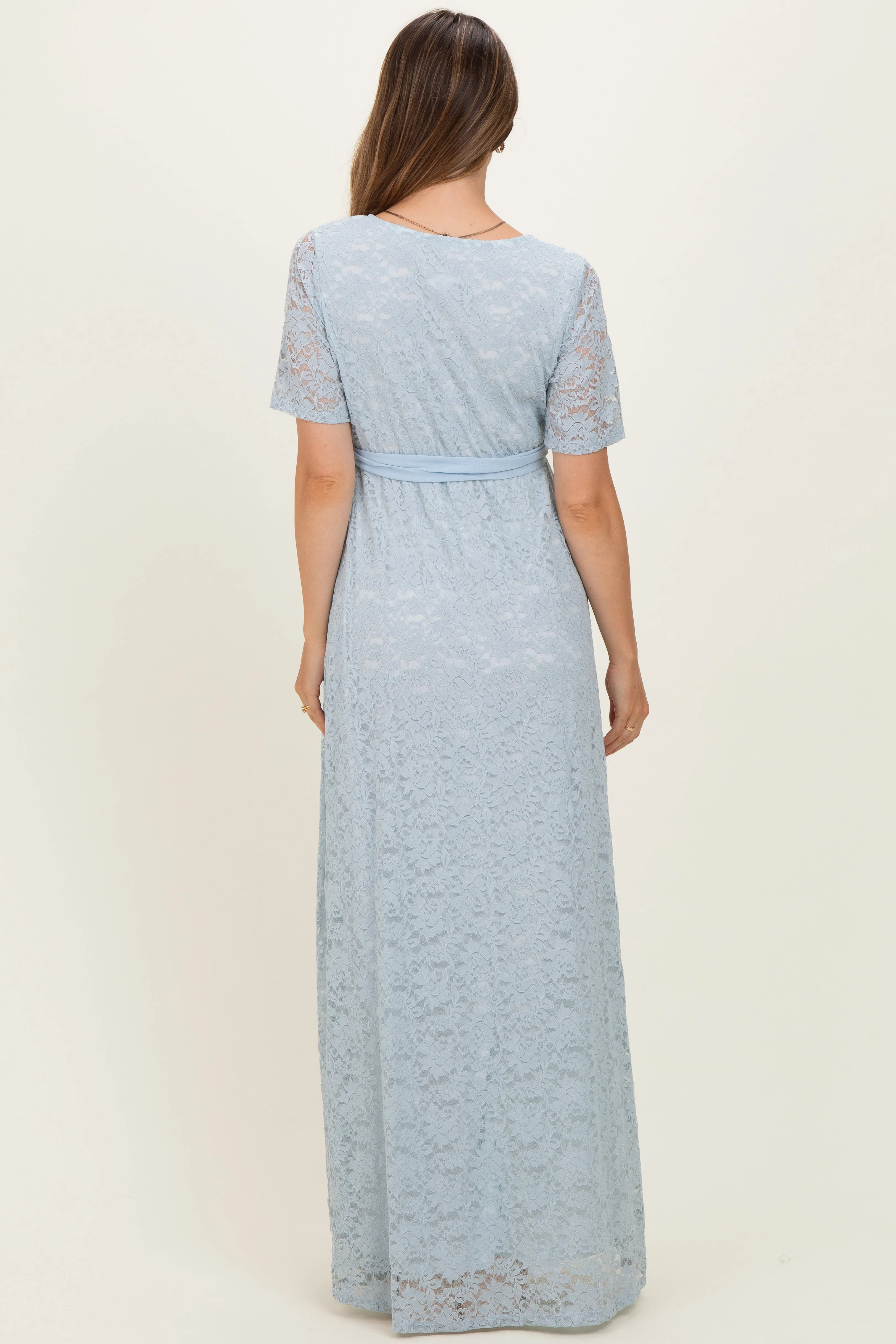 Light Blue Lace Sash Tie Maternity Gown sold by Pinkblush product image thumbnail 4