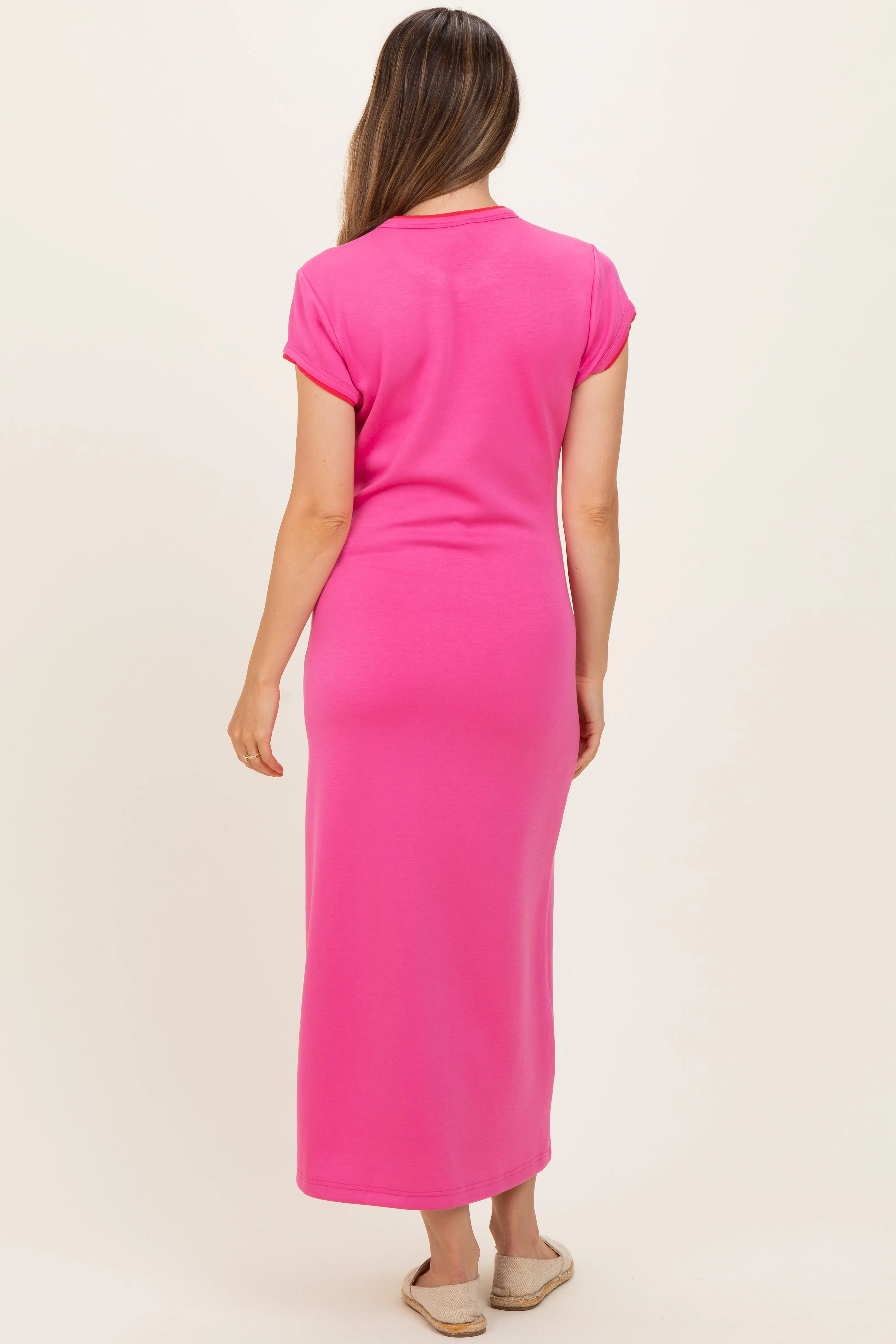 Fuchsia Contrast Trim Short Sleeve Maternity Midi Dress sold by Pinkblush product image thumbnail 3