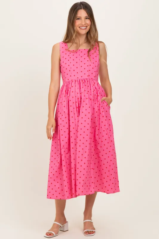Pink Polka Dot Sleeveless Maternity Midi Dress made by entro