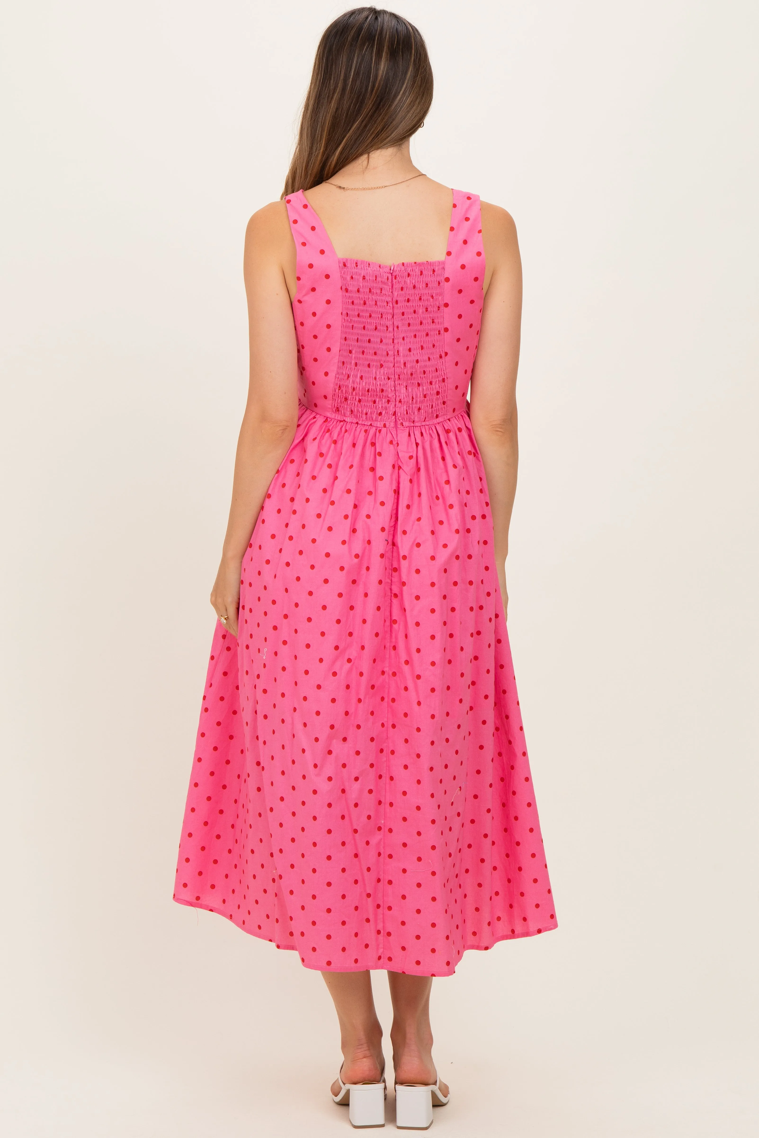 Pink Polka Dot Sleeveless Maternity Midi Dress sold by Pinkblush product image thumbnail 3