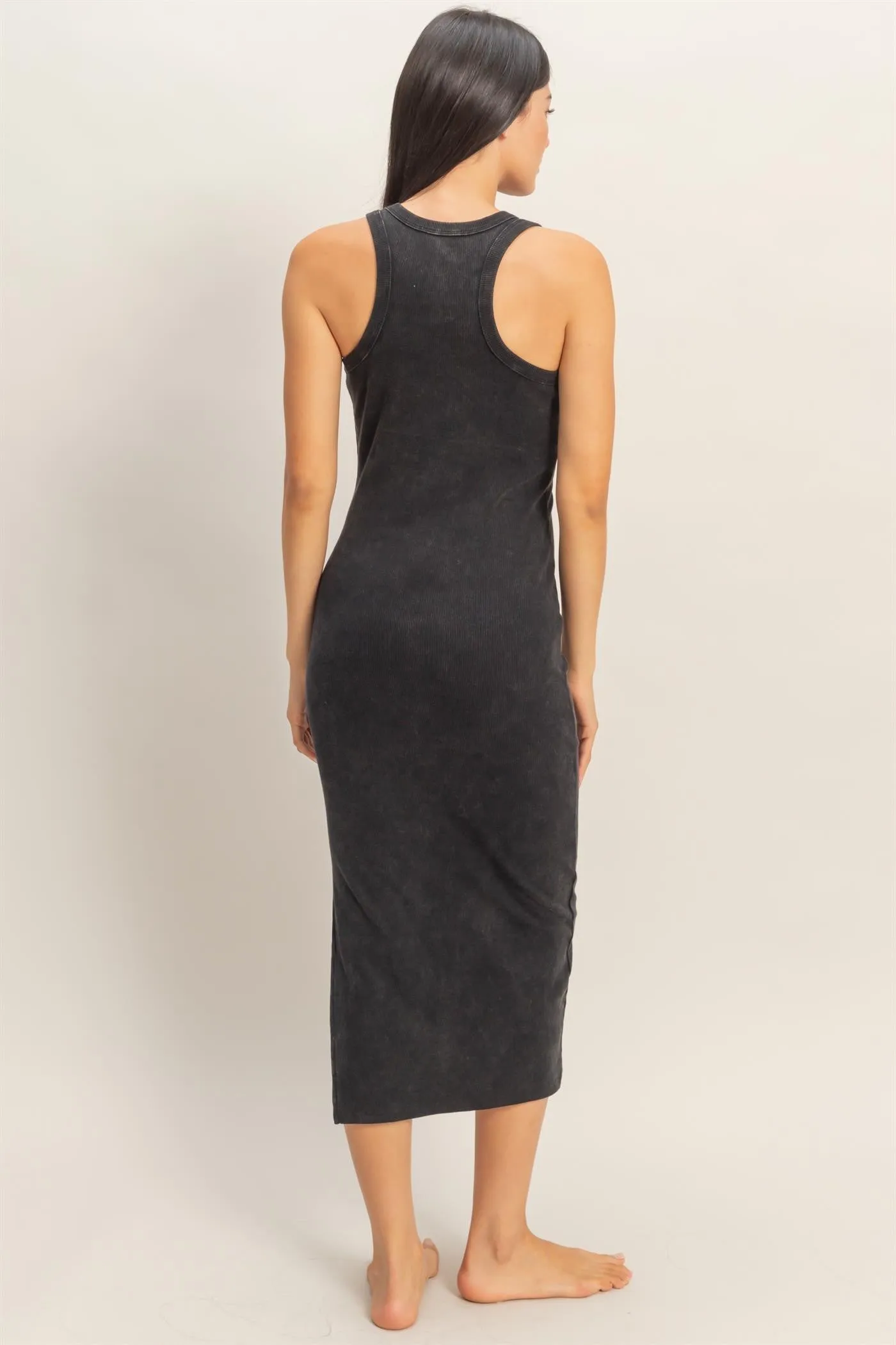 Black Acid Washed Ribbed Midi Tank Dress sold by Pinkblush product image thumbnail 4
