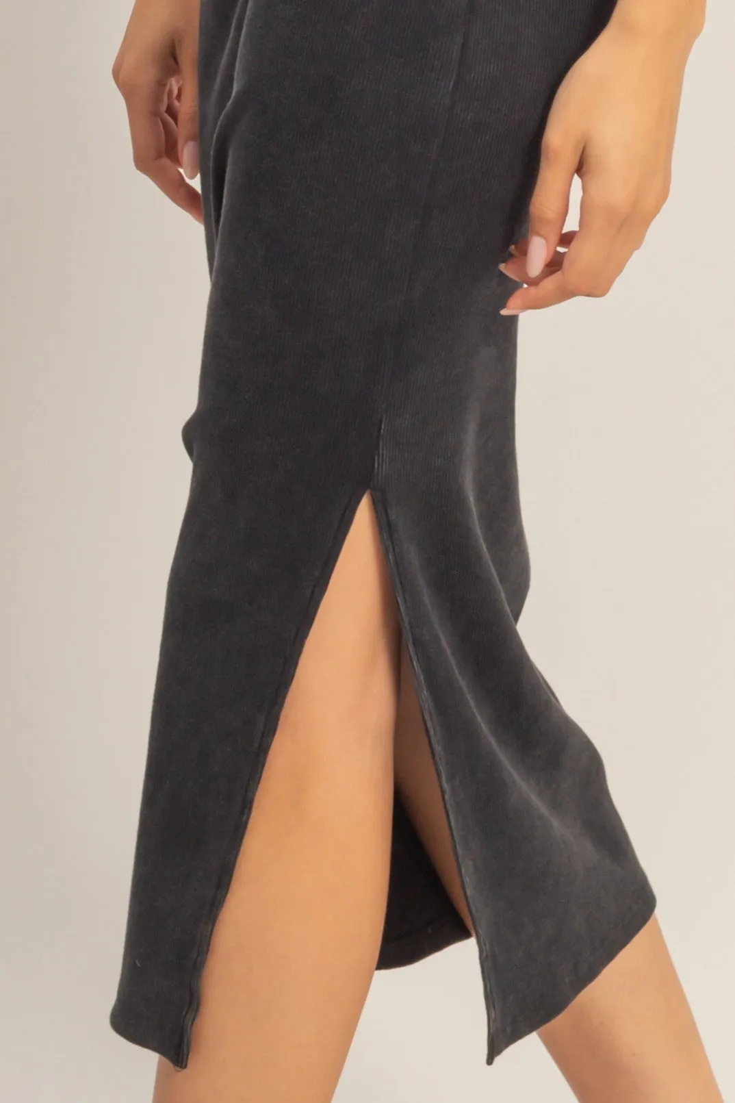 Black Acid Washed Ribbed Midi Tank Dress sold by Pinkblush product image thumbnail 5