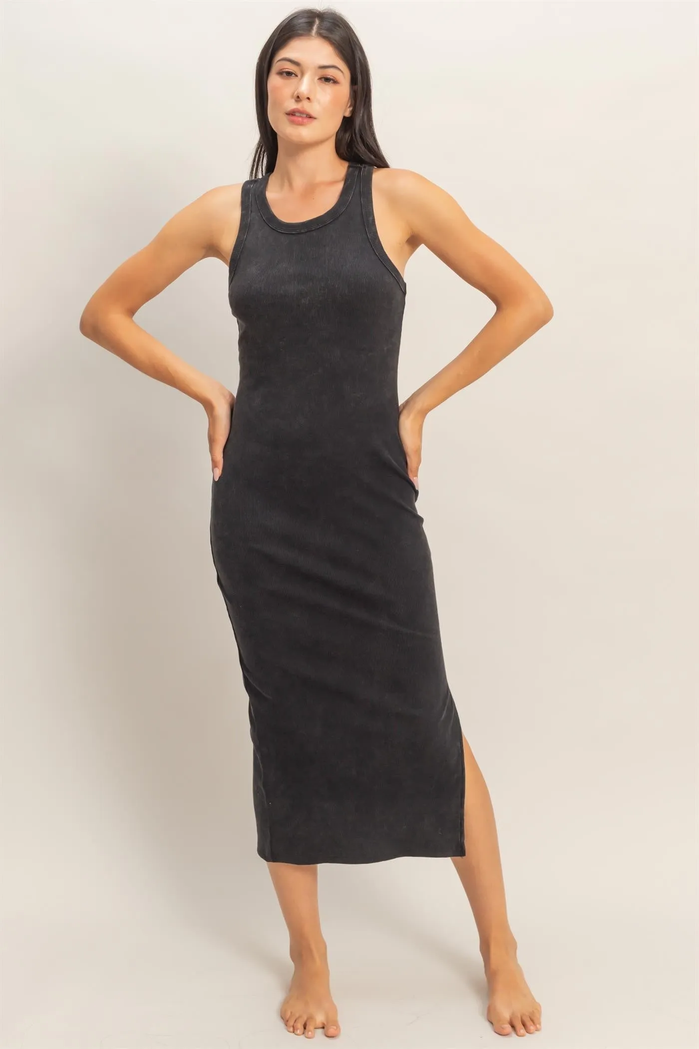 Black Acid Washed Ribbed Midi Tank Dress sold by Pinkblush product image thumbnail 2