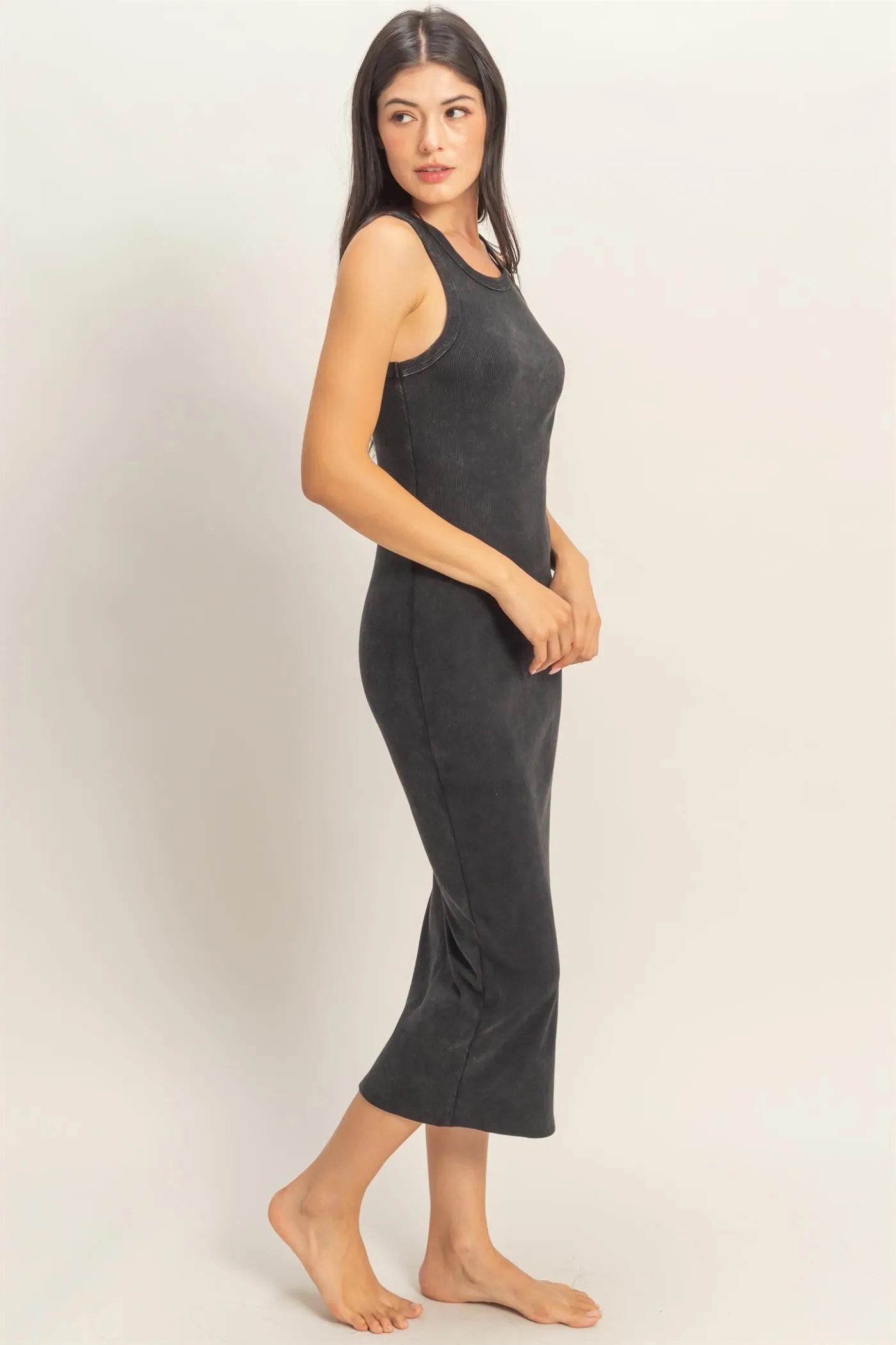 Black Acid Washed Ribbed Midi Tank Dress sold by Pinkblush product image thumbnail 3