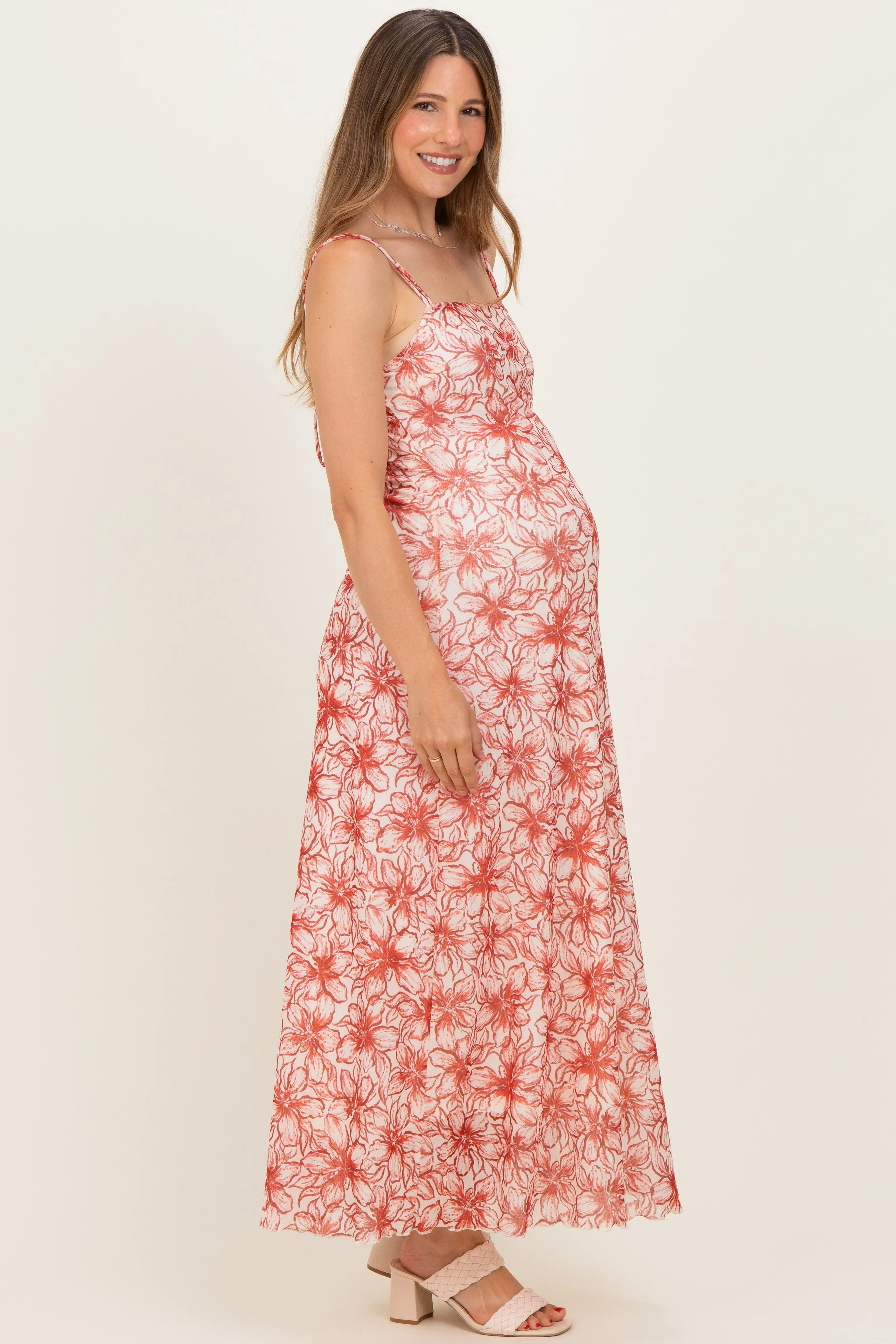 Red Floral Maternity Midi Dress sold by Pinkblush product image thumbnail 2