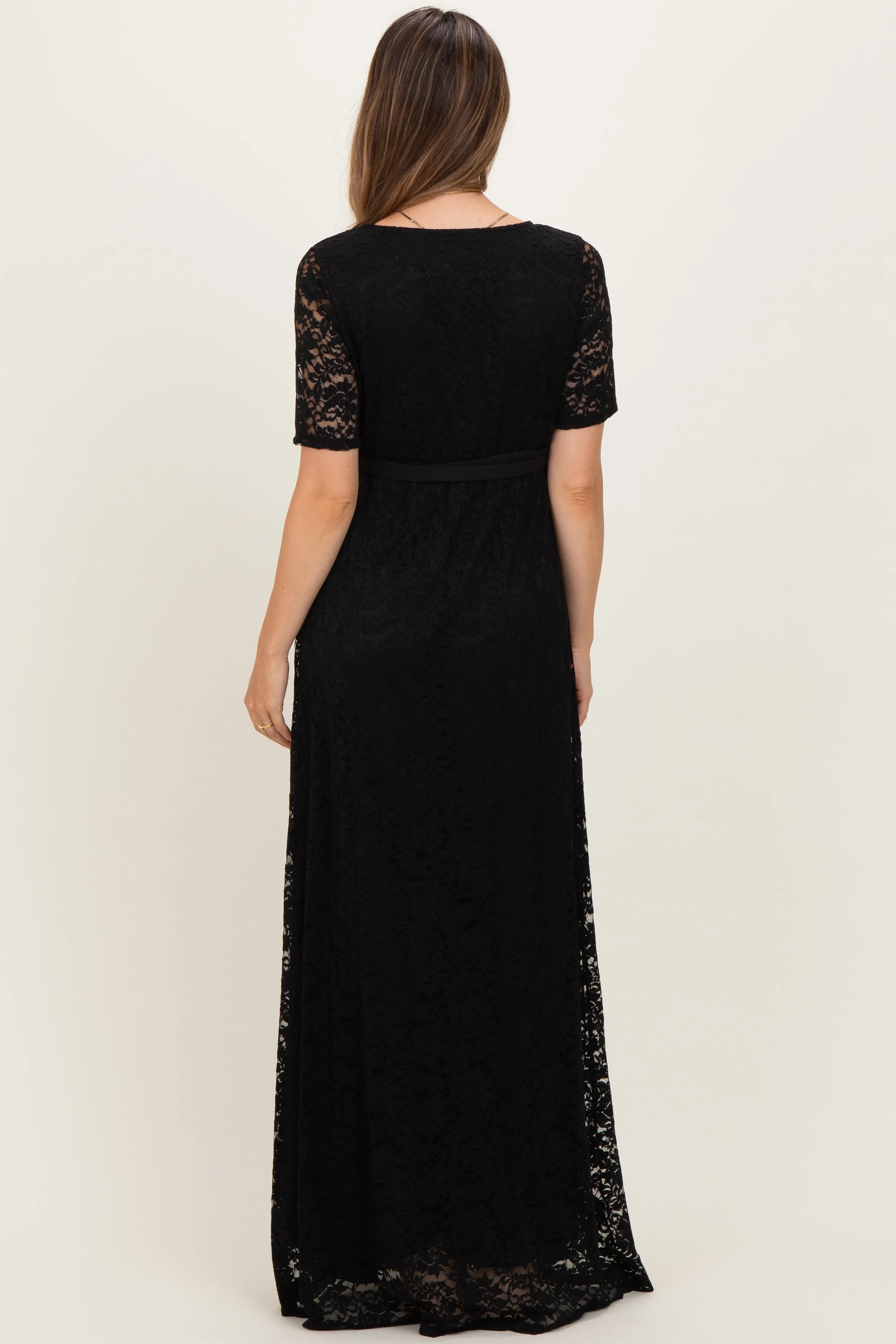 Black Lace Sash Tie Maternity Gown sold by Pinkblush product image thumbnail 4