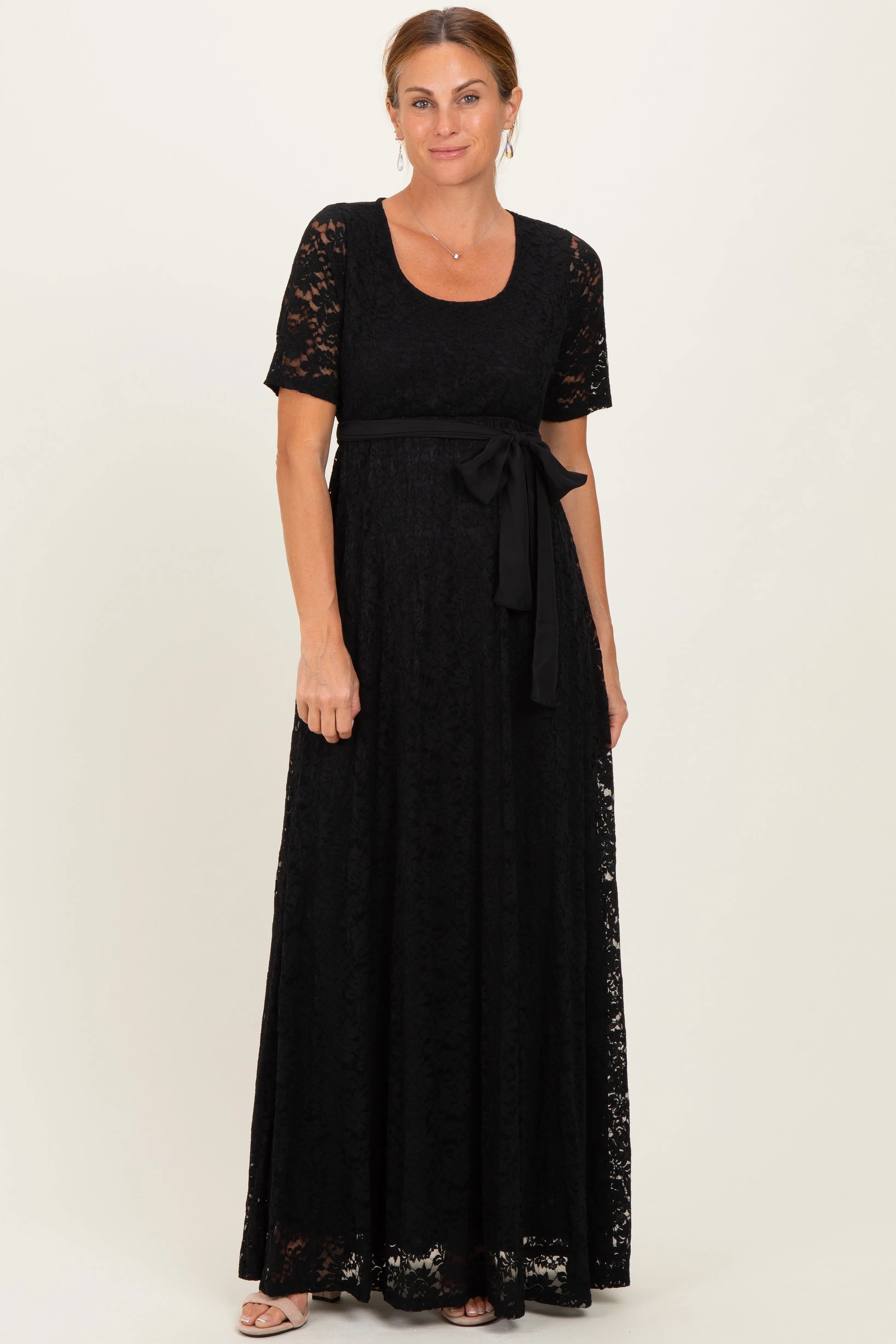 Black Lace Sash Tie Maternity Gown sold by Pinkblush product image thumbnail 5