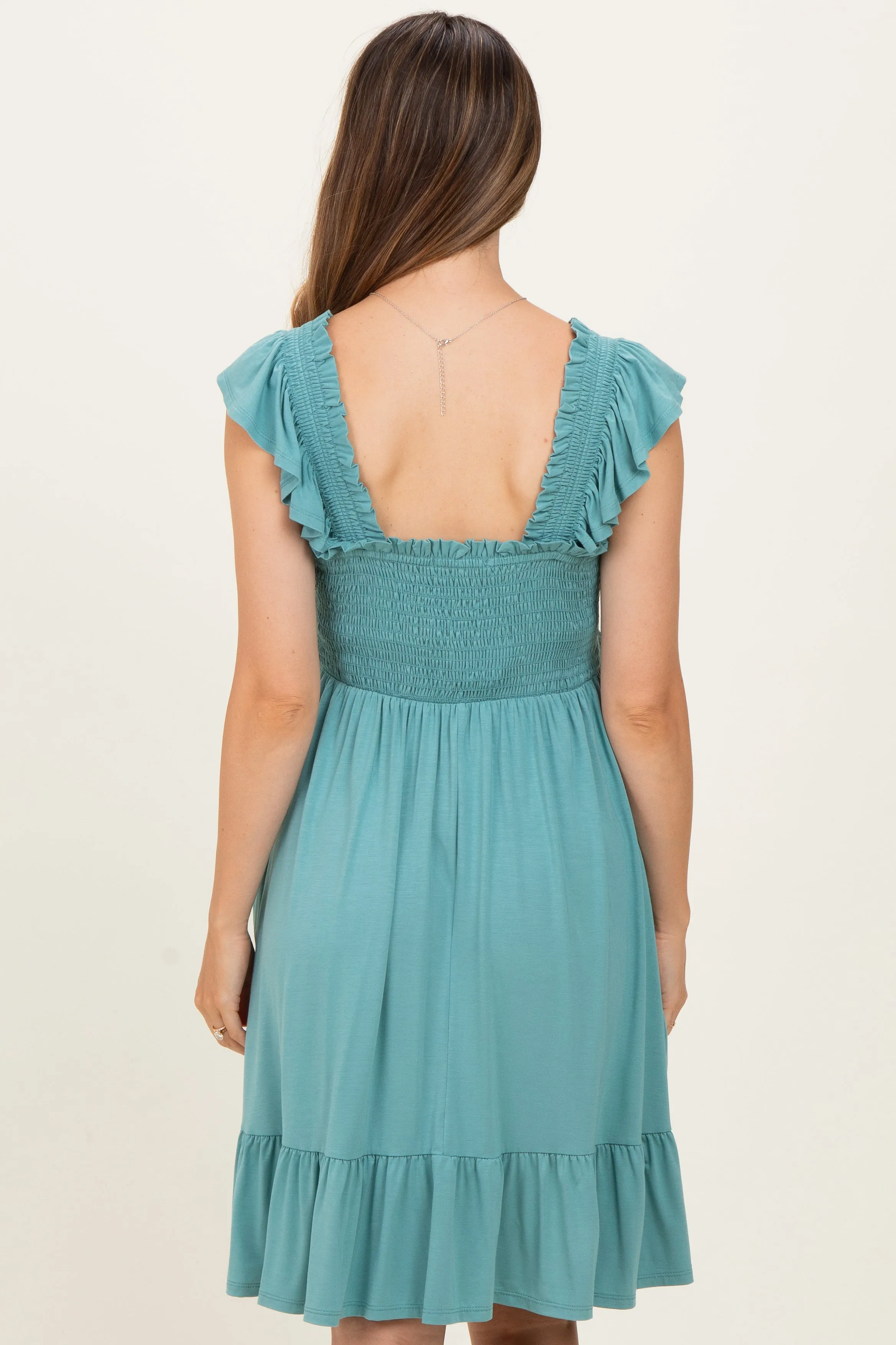 Sage Smocked Tiered Maternity Mini Dress sold by Pinkblush product image thumbnail 3