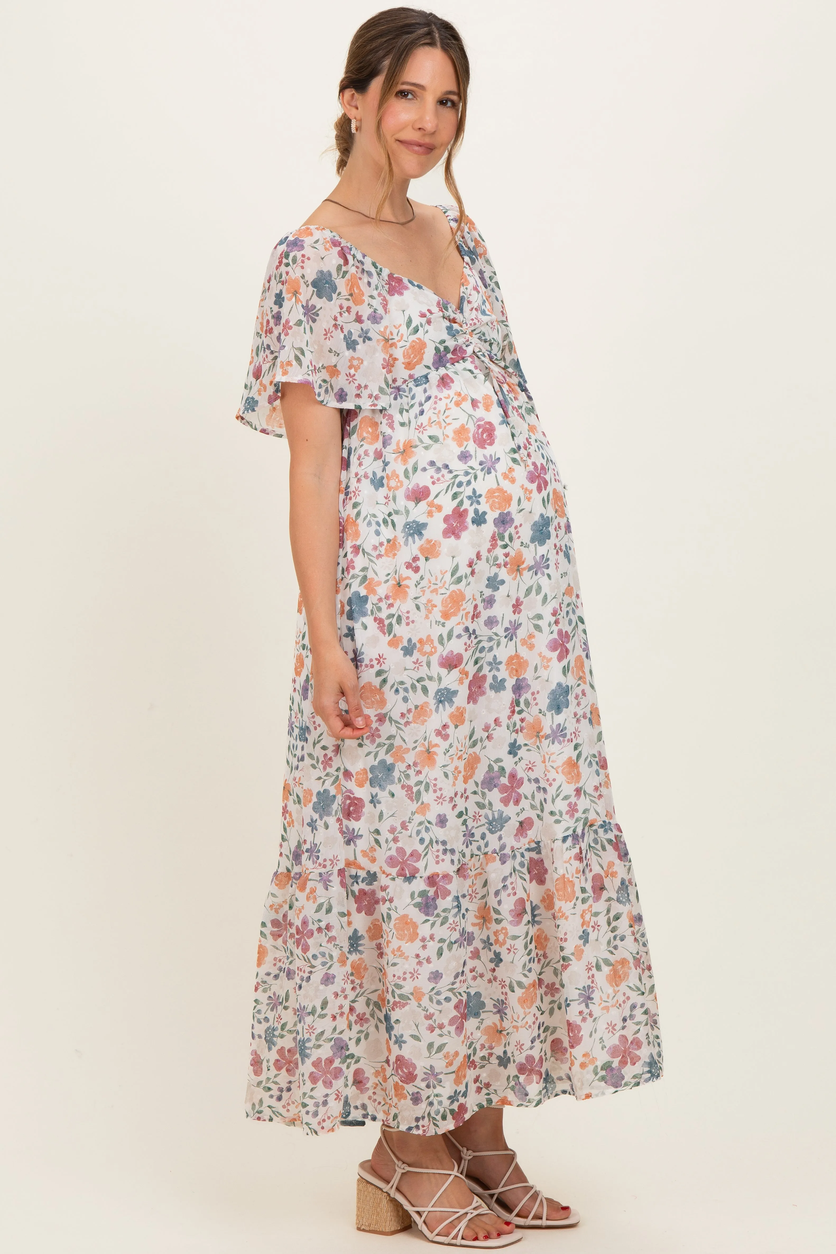 Ivory Floral Short Sleeve Maternity Maxi Dress sold by Pinkblush product image thumbnail 3