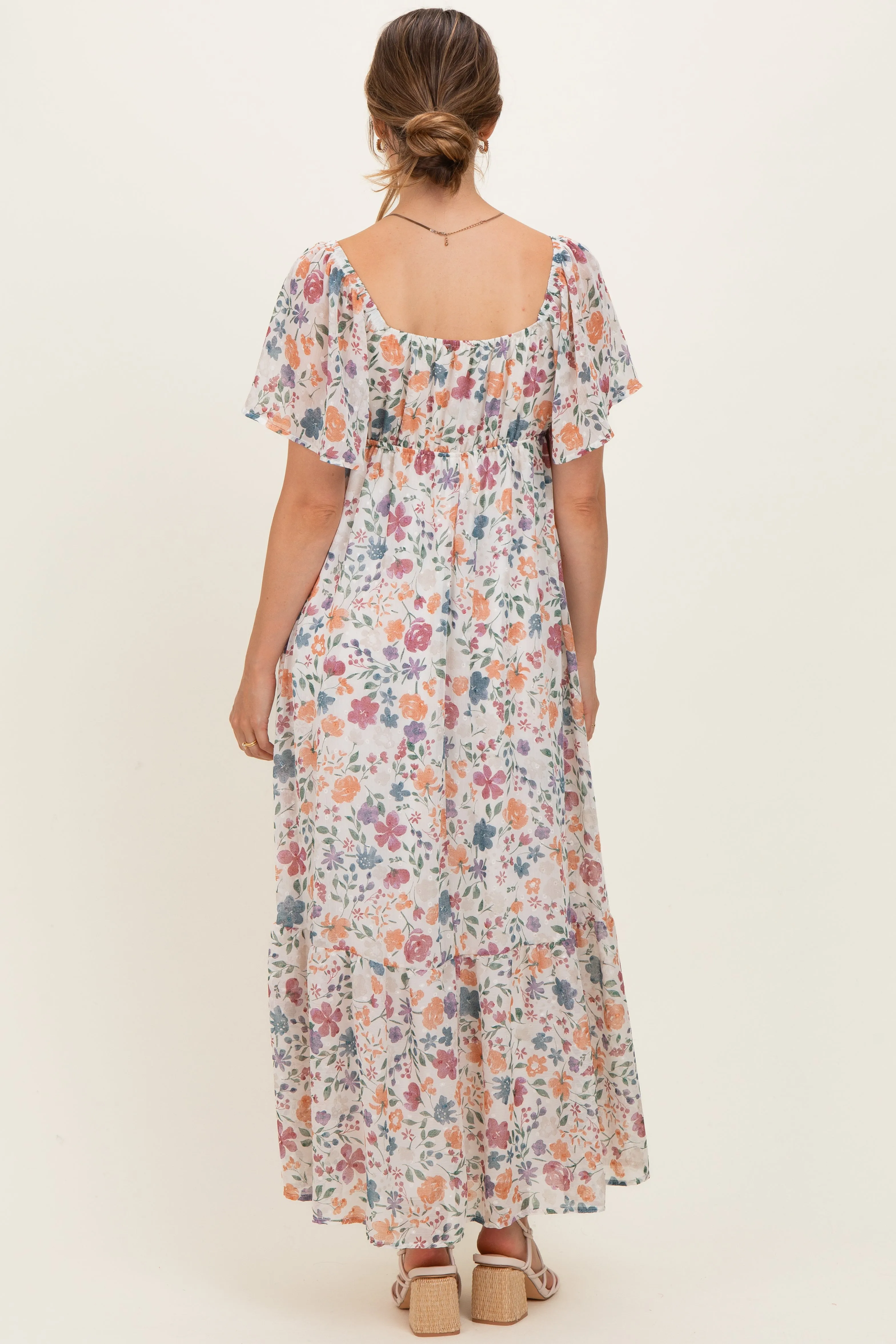 Ivory Floral Short Sleeve Maternity Maxi Dress sold by Pinkblush product image thumbnail 4