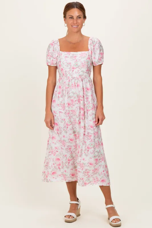 Pink Floral Crisscross Back Midi Dress made by Pinkblush