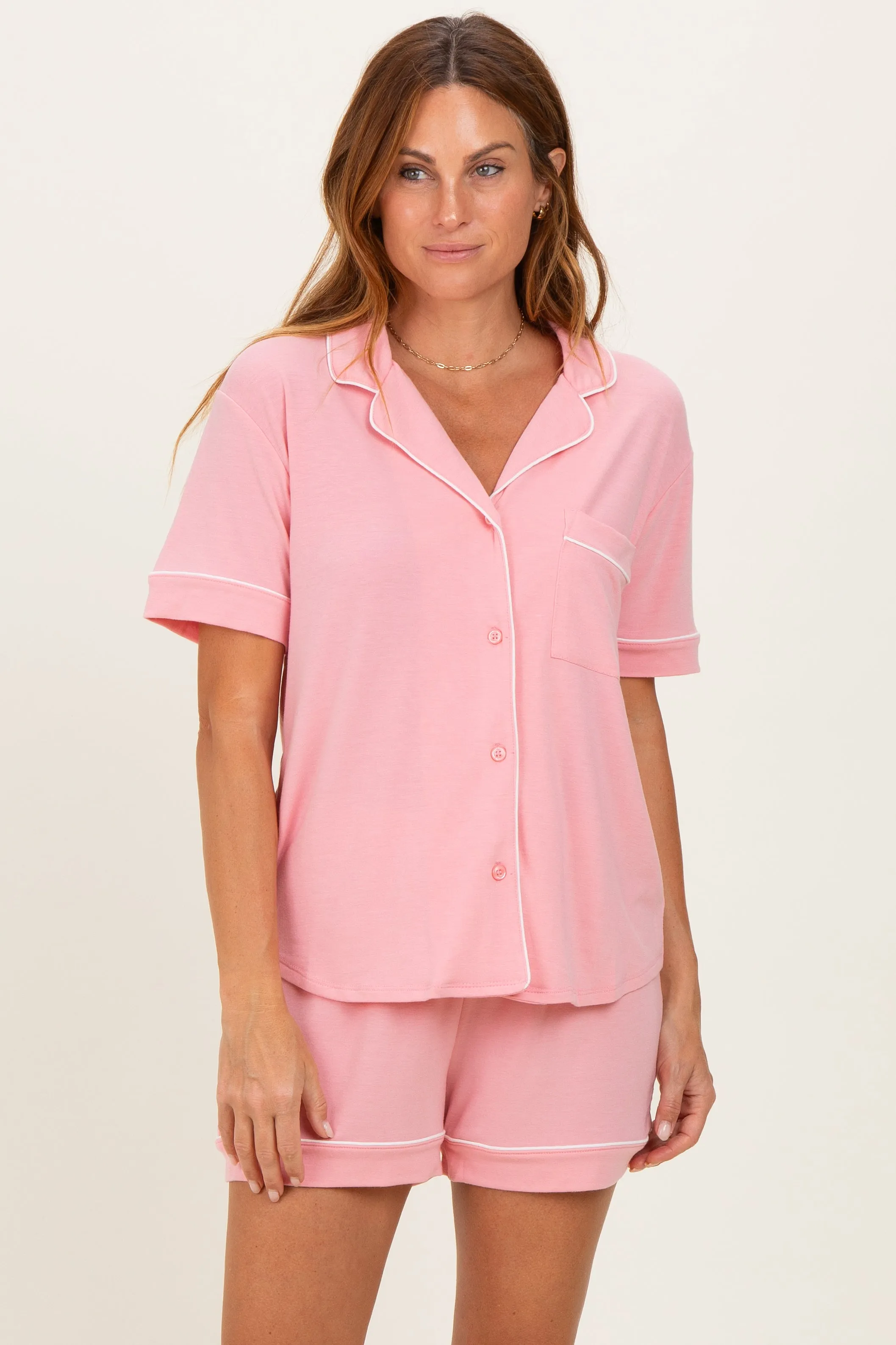 Pink Short Sleeve Button Down Shirt Shorts Set sold by Pinkblush product image thumbnail 2
