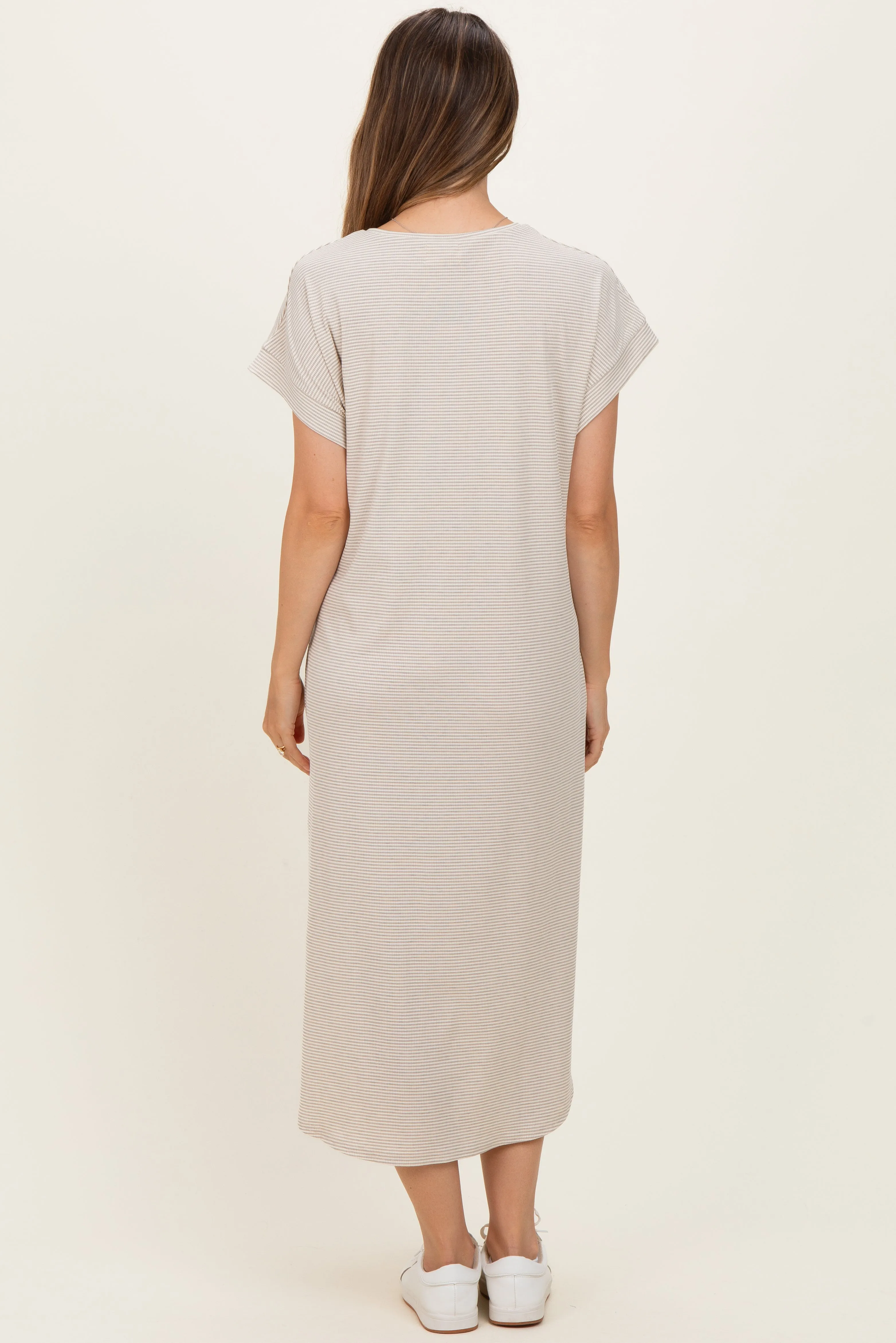 Grey Striped Button Detail Maternity Midi Dress sold by Pinkblush product image thumbnail 3