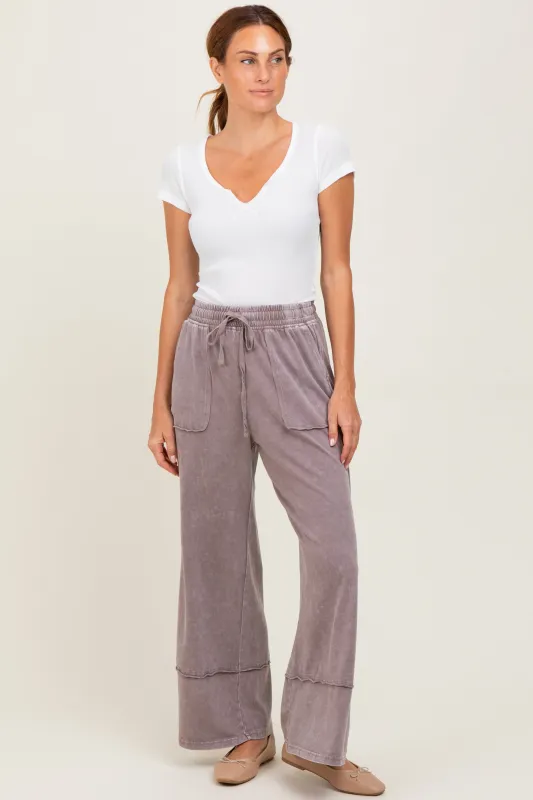 Mocha Mineral Wash Wide Leg Ankle Pants made by Rae Mode