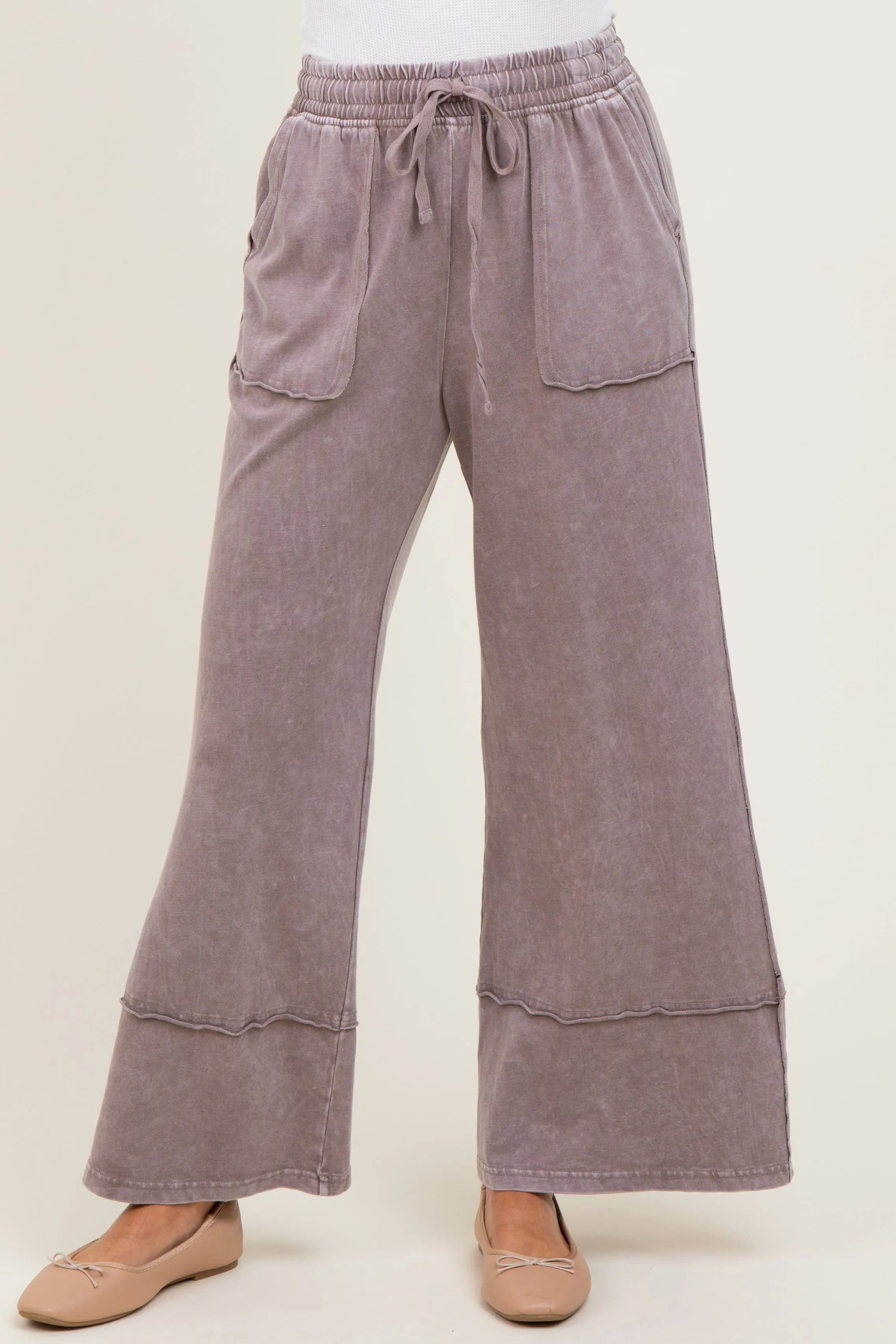 Mocha Mineral Wash Wide Leg Ankle Pants sold by Pinkblush product image thumbnail 2