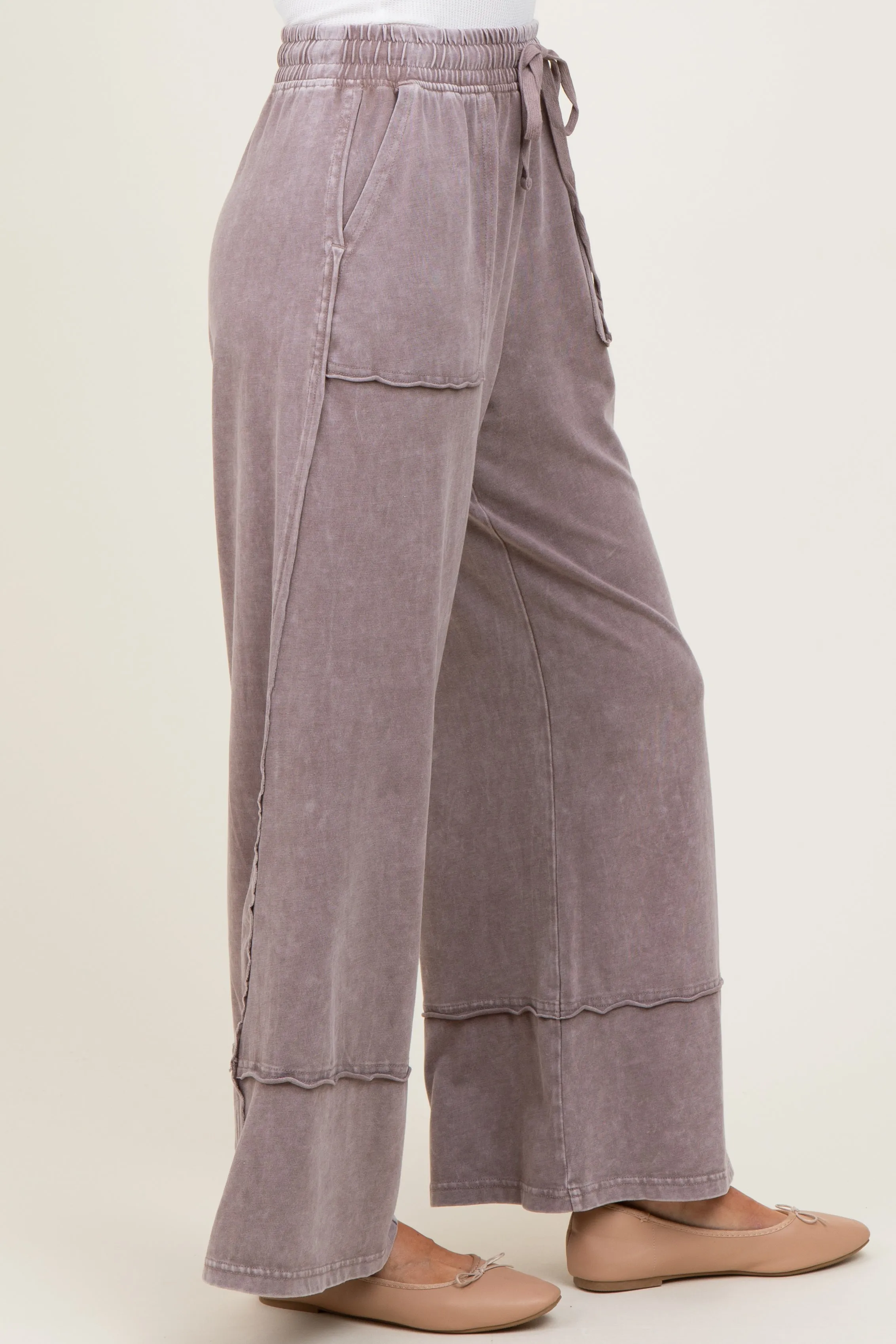 Mocha Mineral Wash Wide Leg Ankle Pants sold by Pinkblush product image thumbnail 3