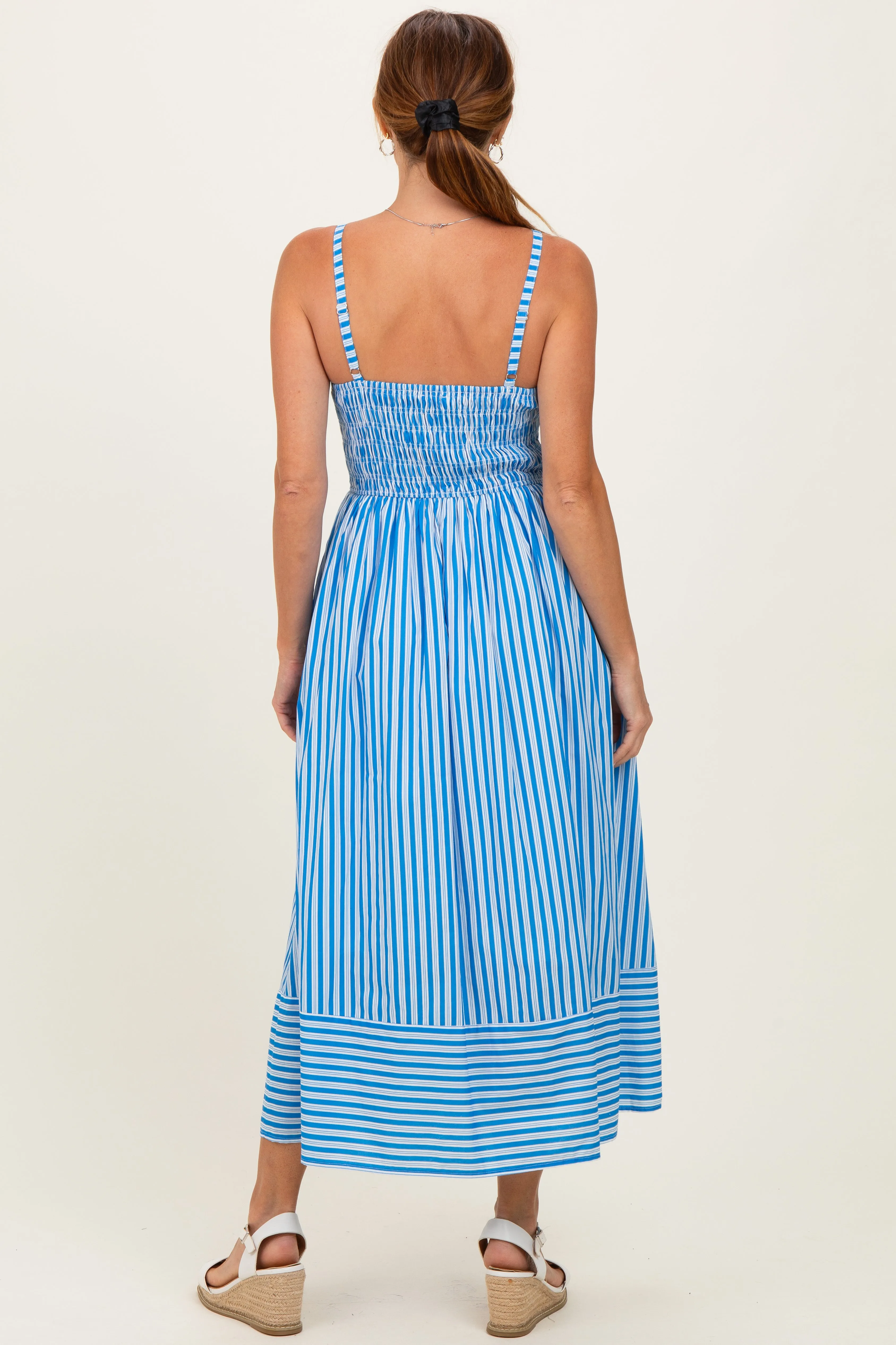 Blue Striped Smocked Midi Dress sold by Pinkblush product image thumbnail 3