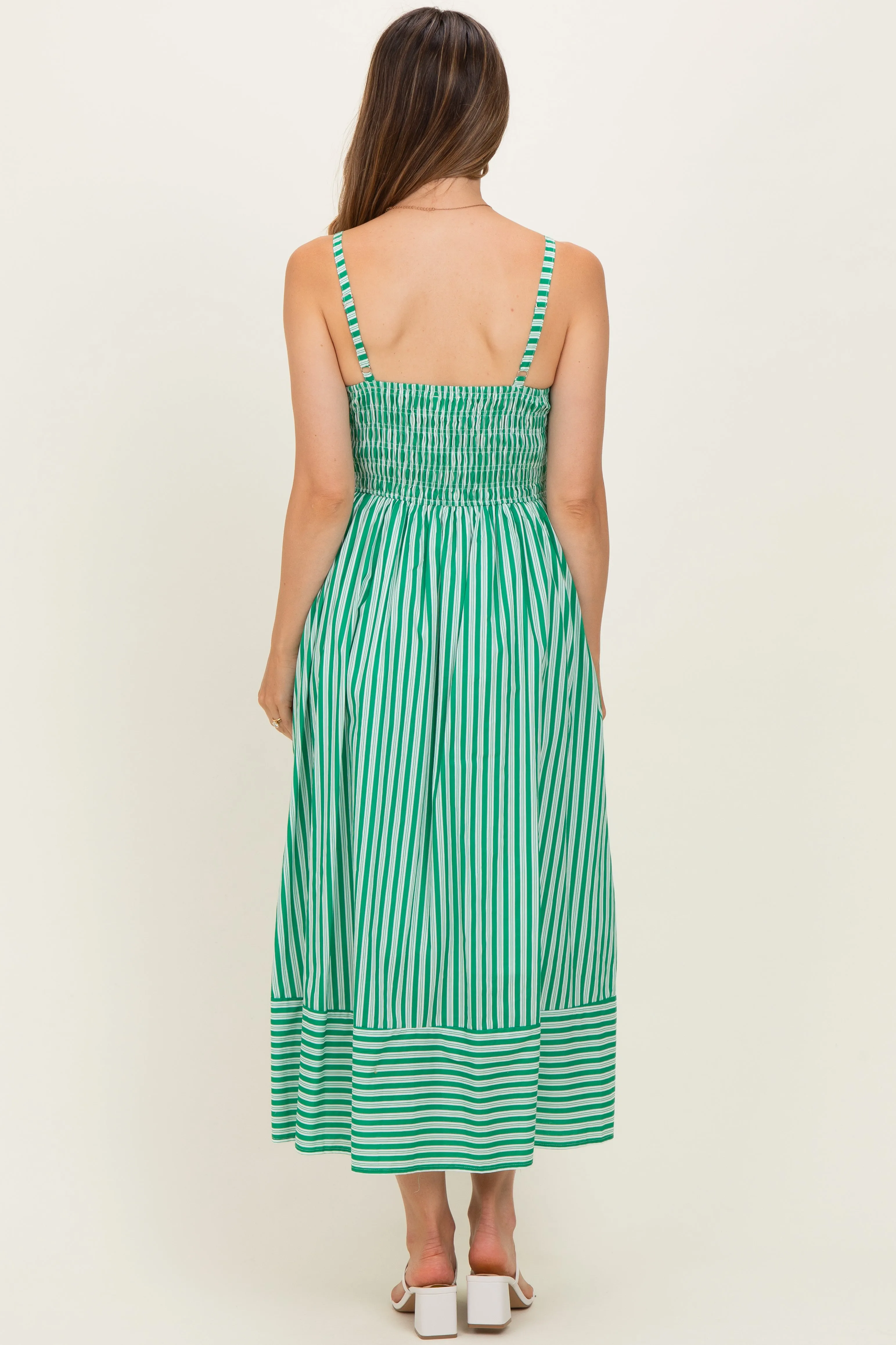 Green Striped Smocked Maternity Midi Dress sold by Pinkblush product image thumbnail 2