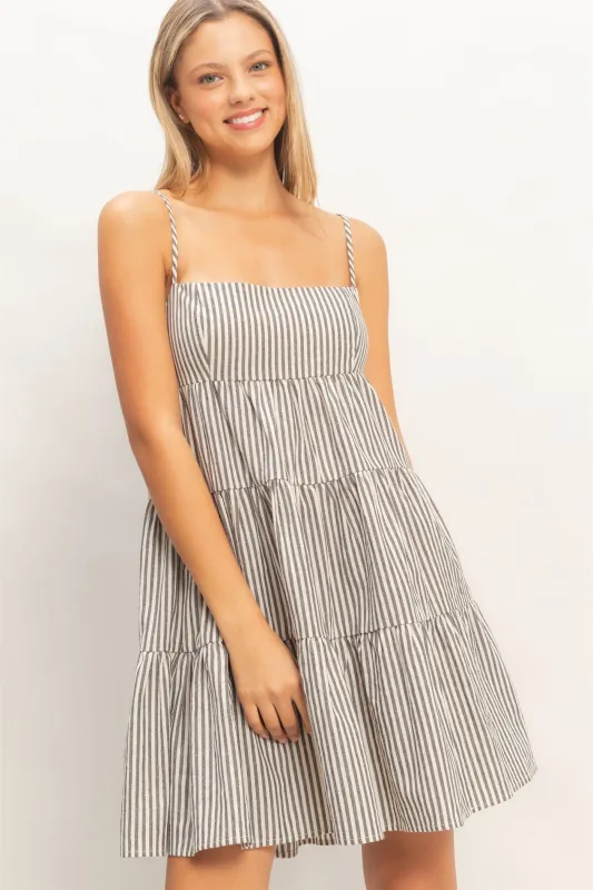 Black Striped Tiered Cutout Dress made by HYFVE