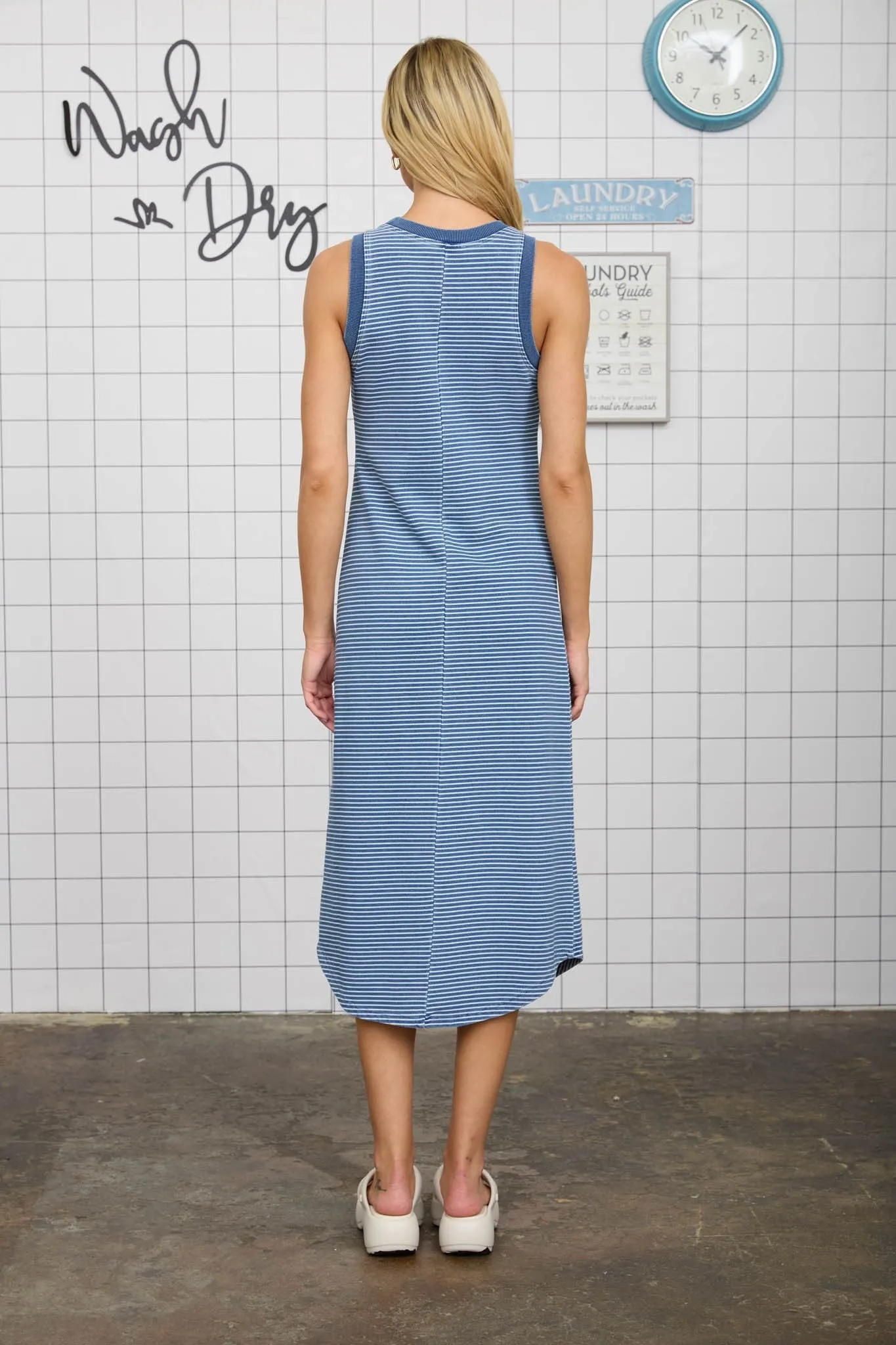 Blue Striped Sleeveless Midi Tank Dress sold by Pinkblush product image thumbnail 3