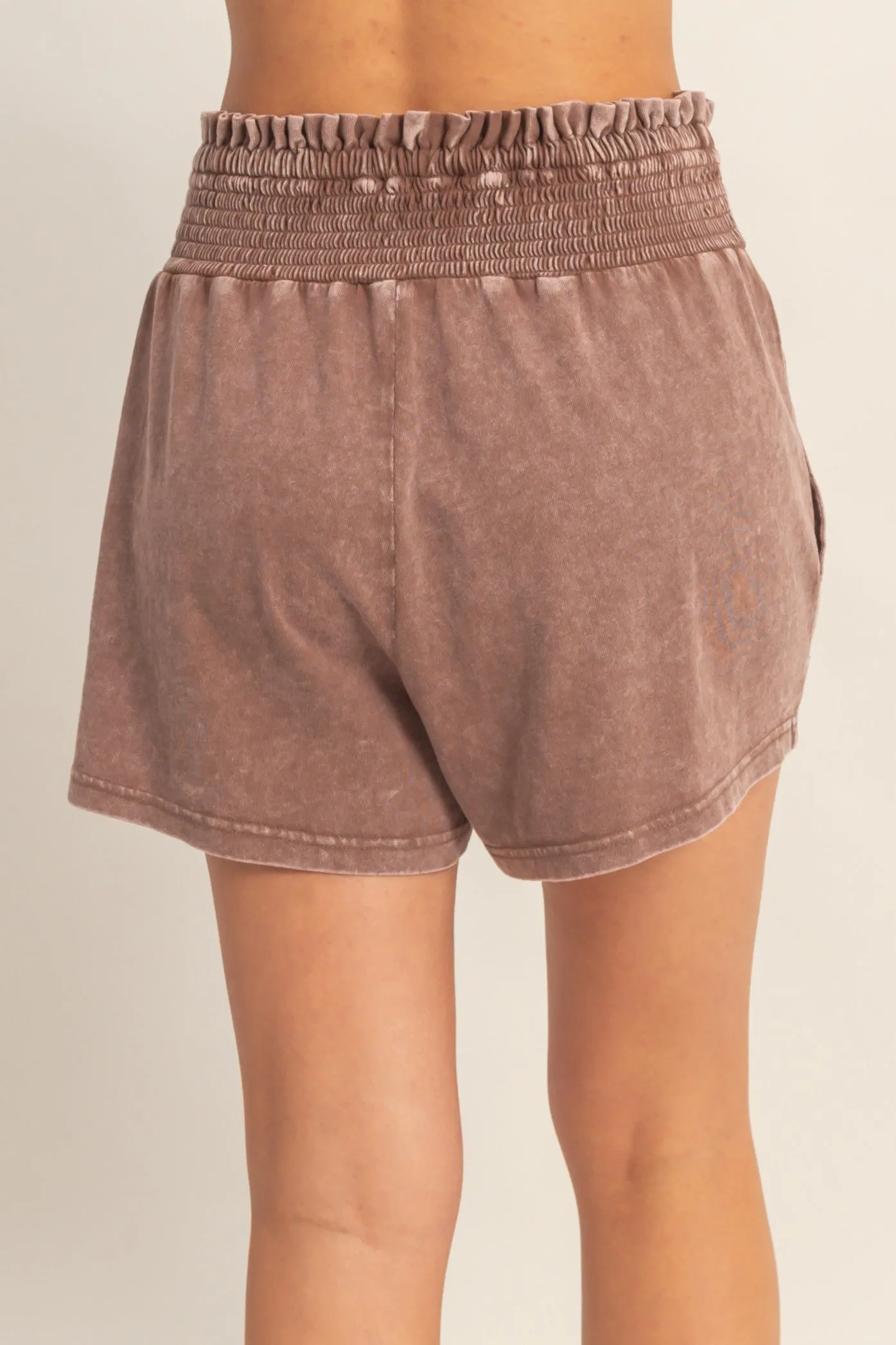 Chocolate Smocked Waist Mineral Wash Shorts sold by Pinkblush product image thumbnail 5