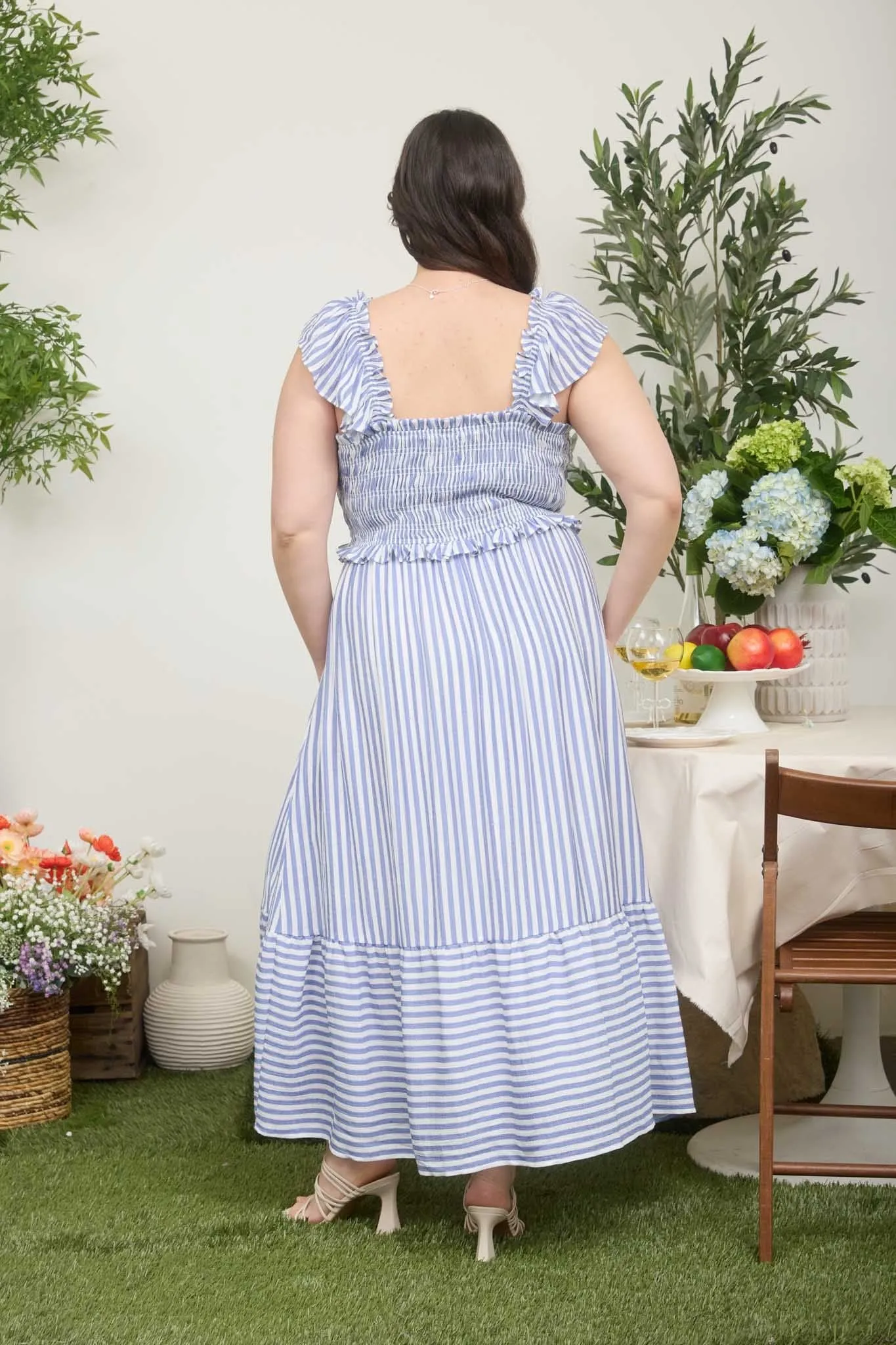 Blue Striped Smocked Plus Midi Dress sold by Pinkblush product image thumbnail 3