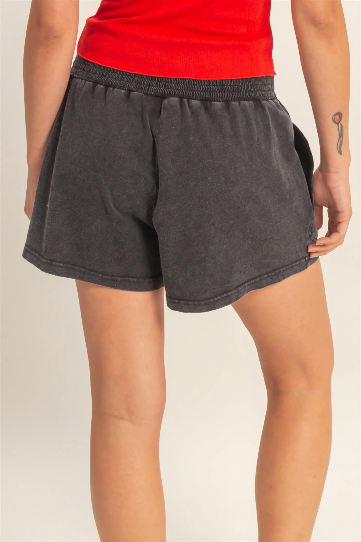 Black Smocked Waist Mineral Wash Shorts sold by Pinkblush product image thumbnail 4