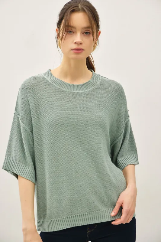 Jade Oversize Cut Sweater Top With Raw Edge made by BE COOL