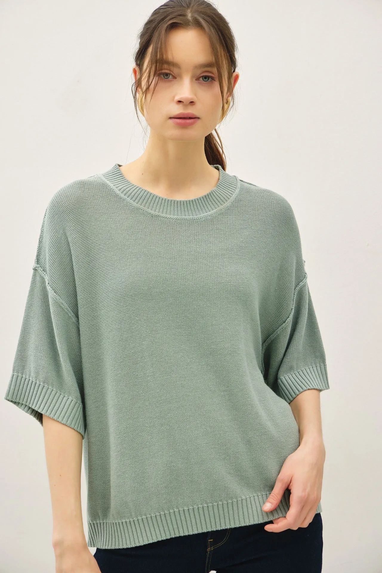 Jade Oversize Cut Sweater Top With Raw Edge sold by Pinkblush