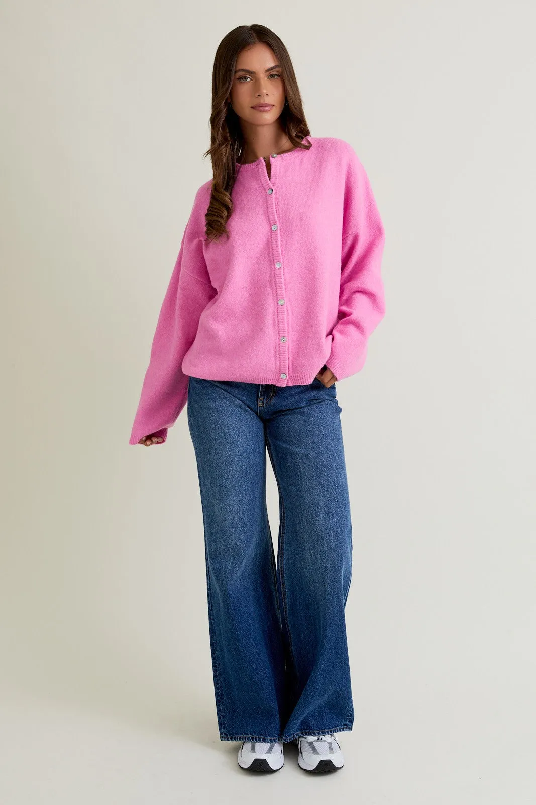 Hot Pink Classic Crew Neck Button Cardigan sold by Pinkblush product image thumbnail 4