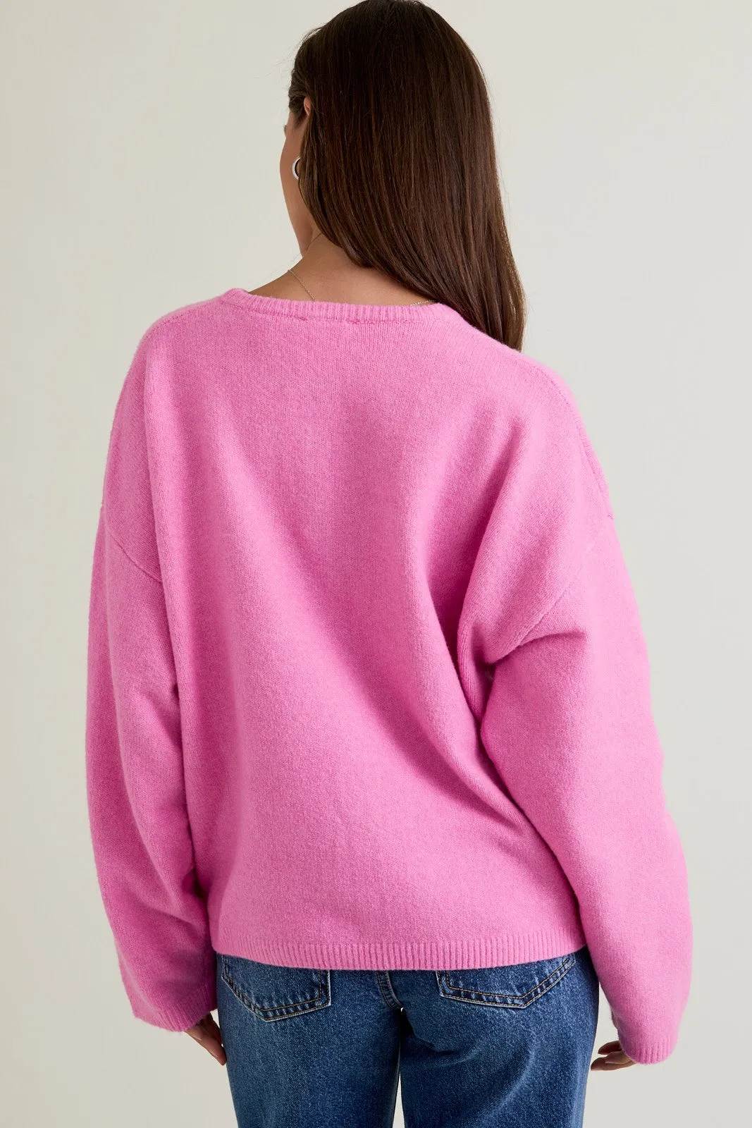 Hot Pink Classic Crew Neck Button Cardigan sold by Pinkblush product image thumbnail 3