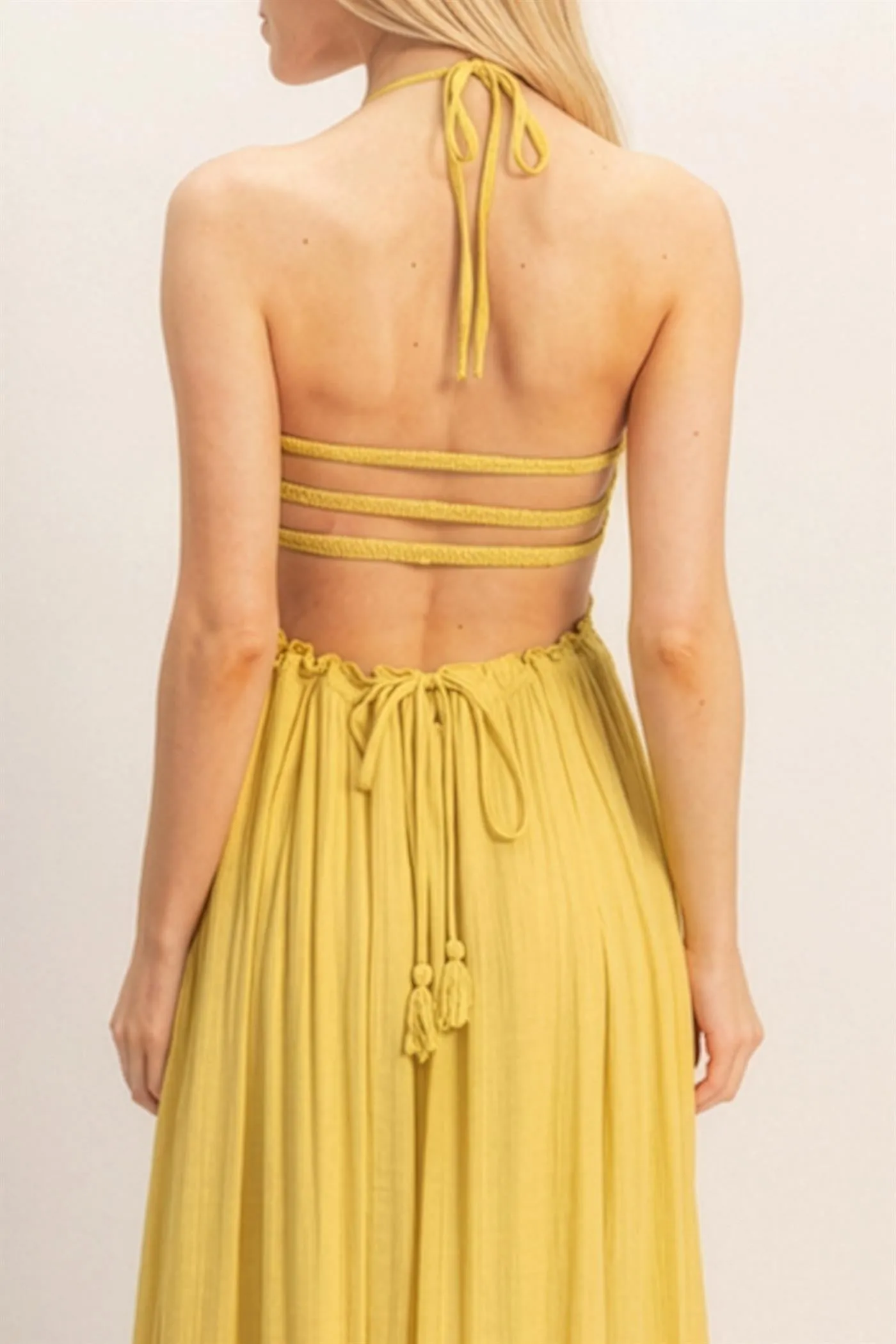 Yellow Smocked Halter Open Back Maxi Dress sold by Pinkblush product image thumbnail 5