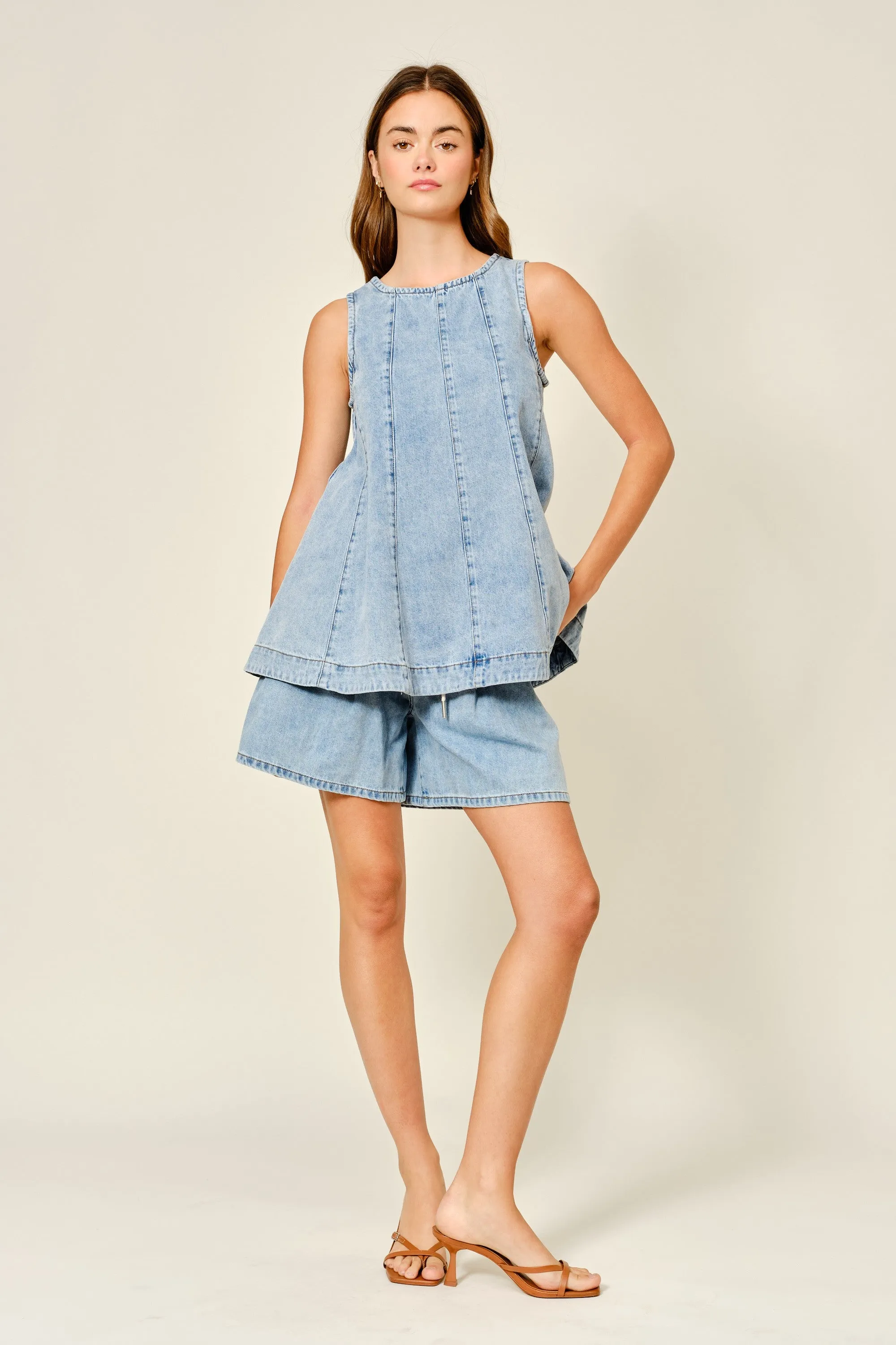 Light Denim Midi Pleated Shorts sold by Pinkblush product image thumbnail 2