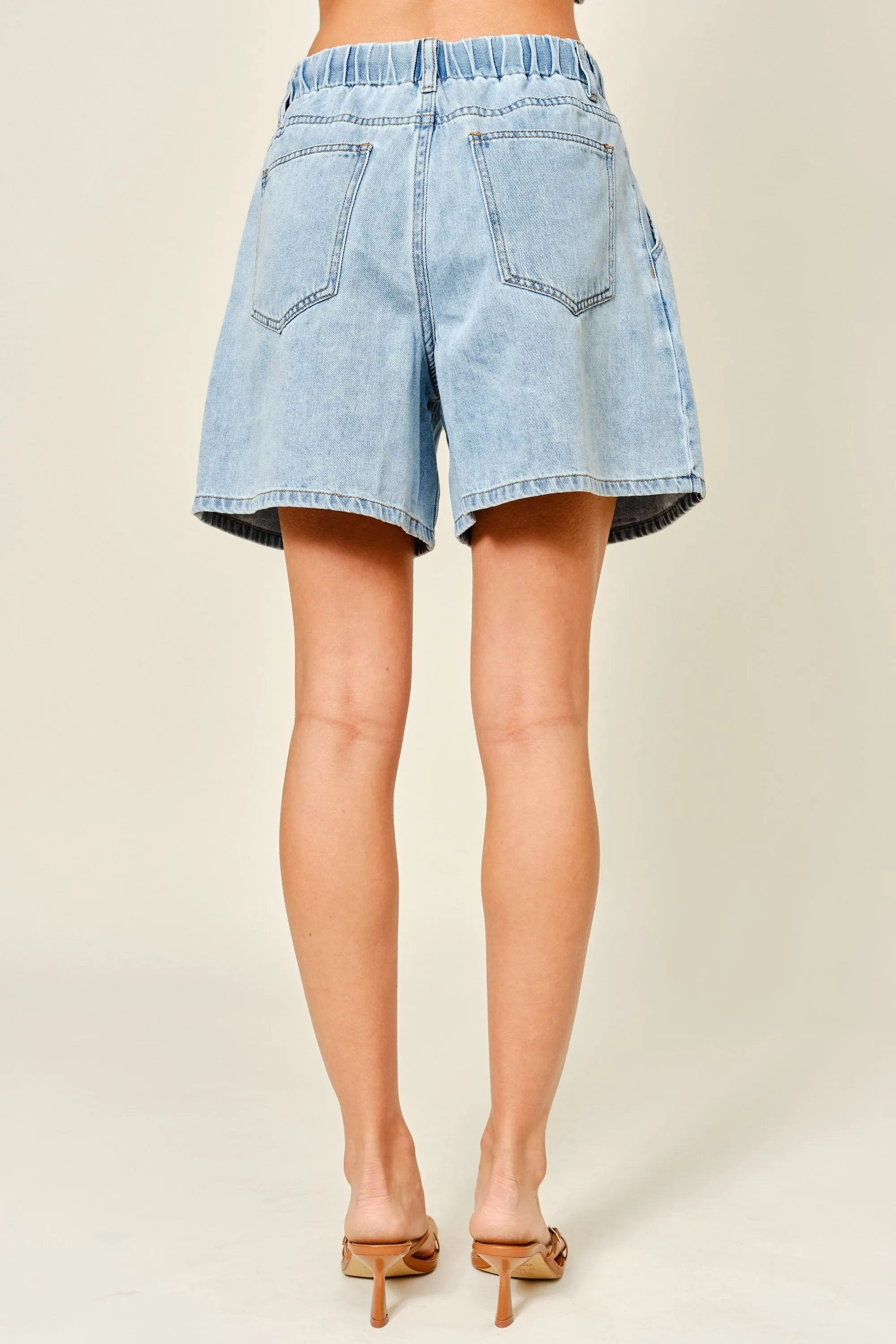 Light Denim Midi Pleated Shorts sold by Pinkblush product image thumbnail 4