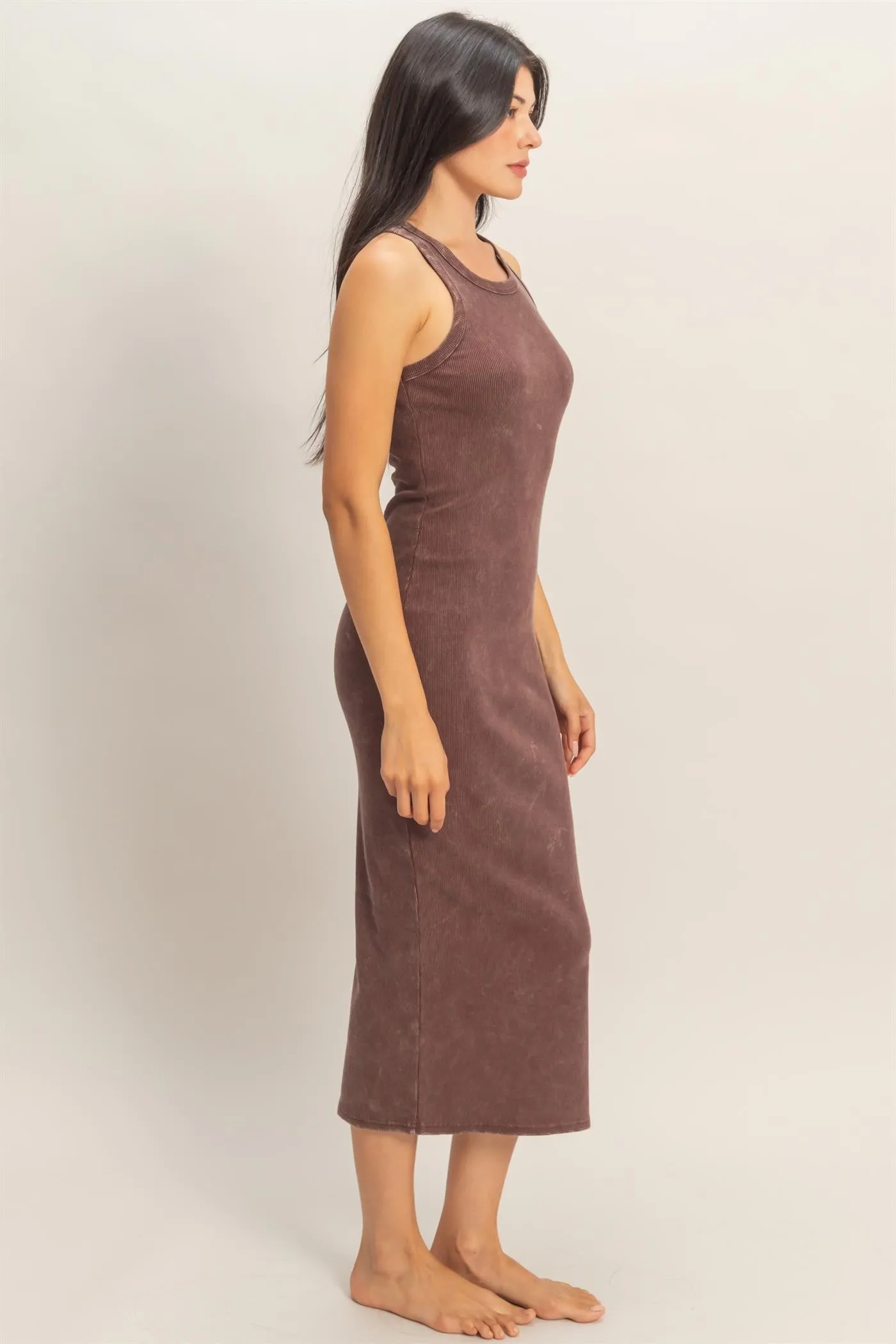Brown Acid Washed Ribbed Midi Tank Dress sold by Pinkblush product image thumbnail 3