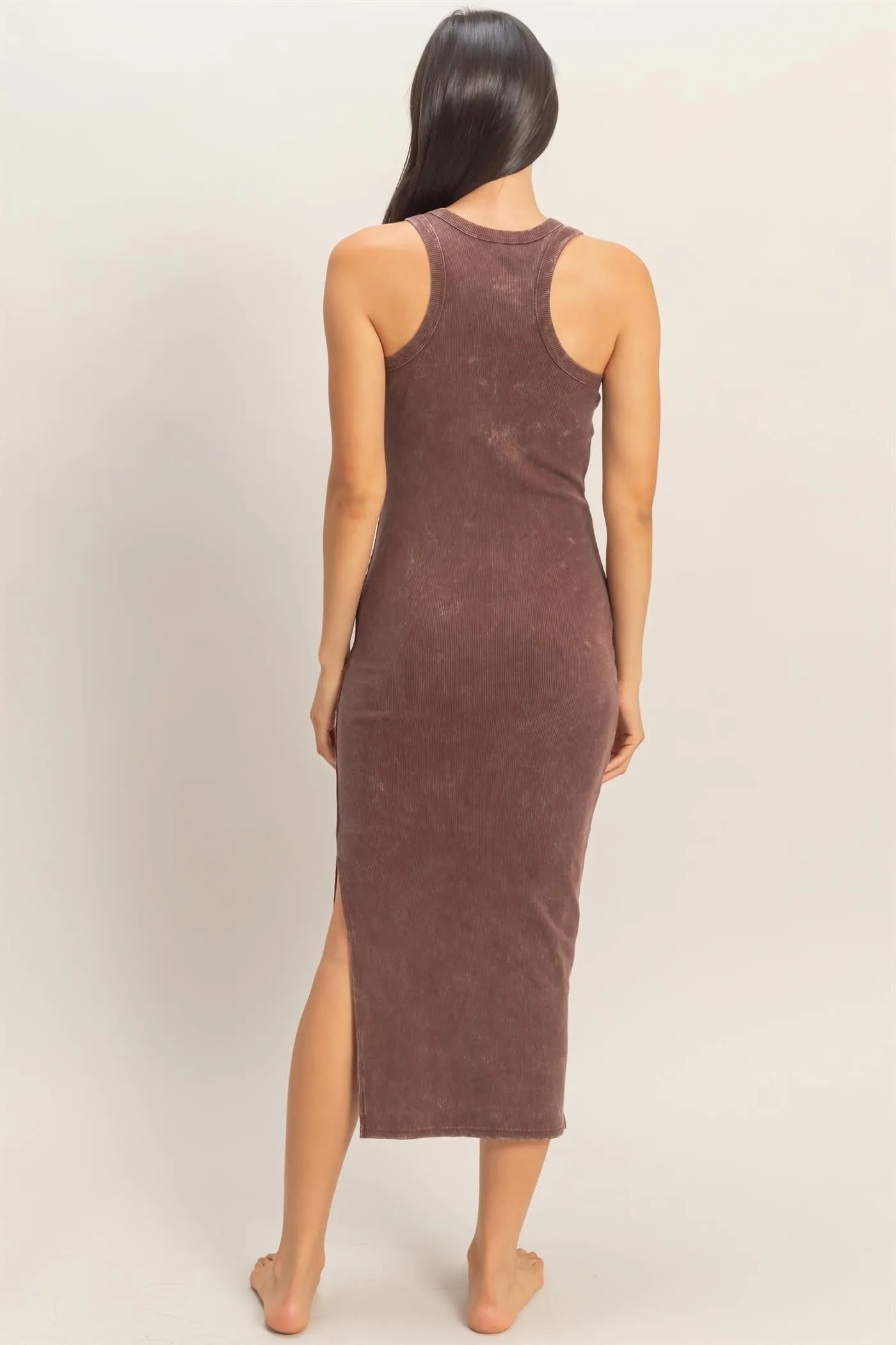 Brown Acid Washed Ribbed Midi Tank Dress sold by Pinkblush product image thumbnail 4