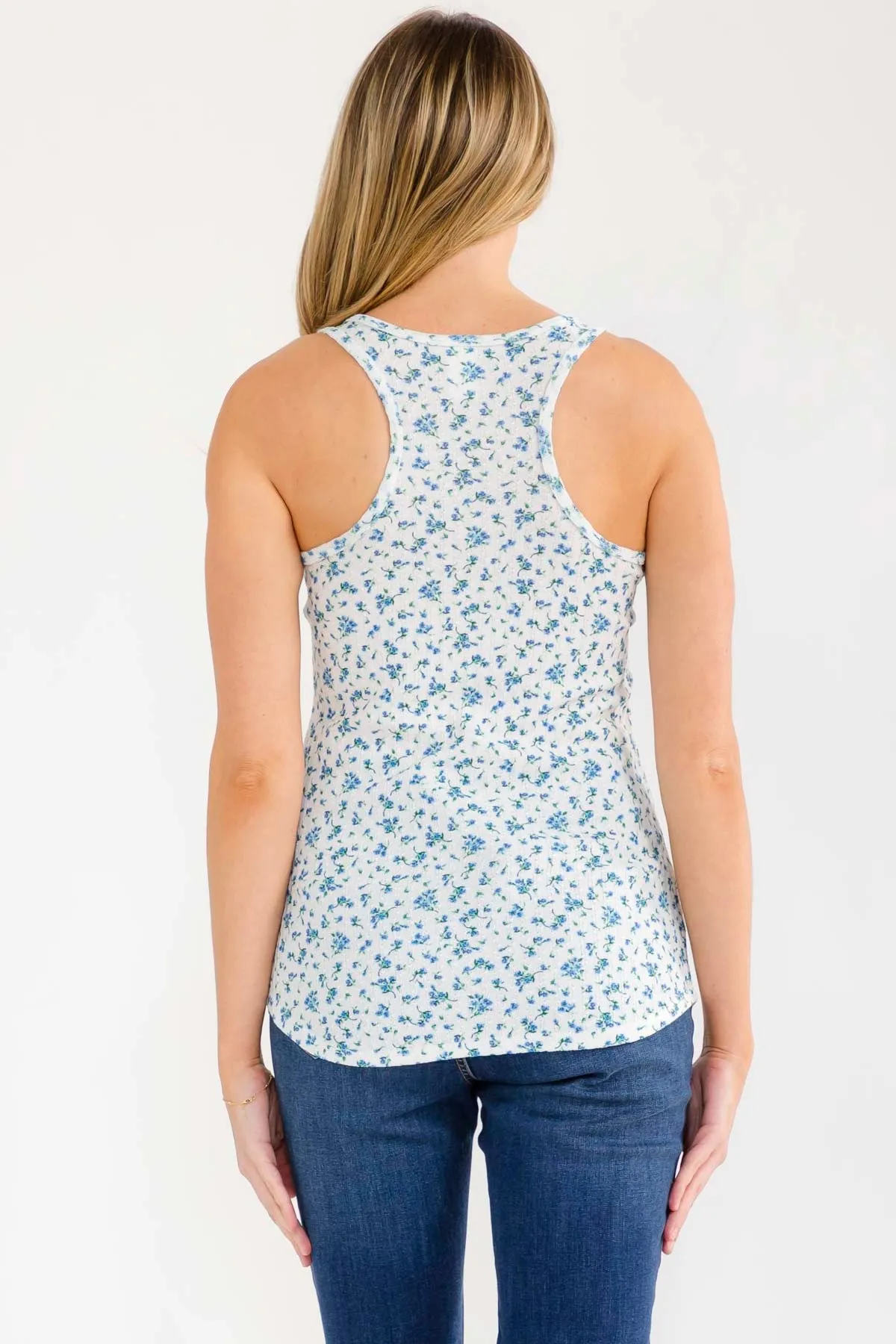 Blue Floral Print Button Front Tank Top sold by Pinkblush product image thumbnail 3