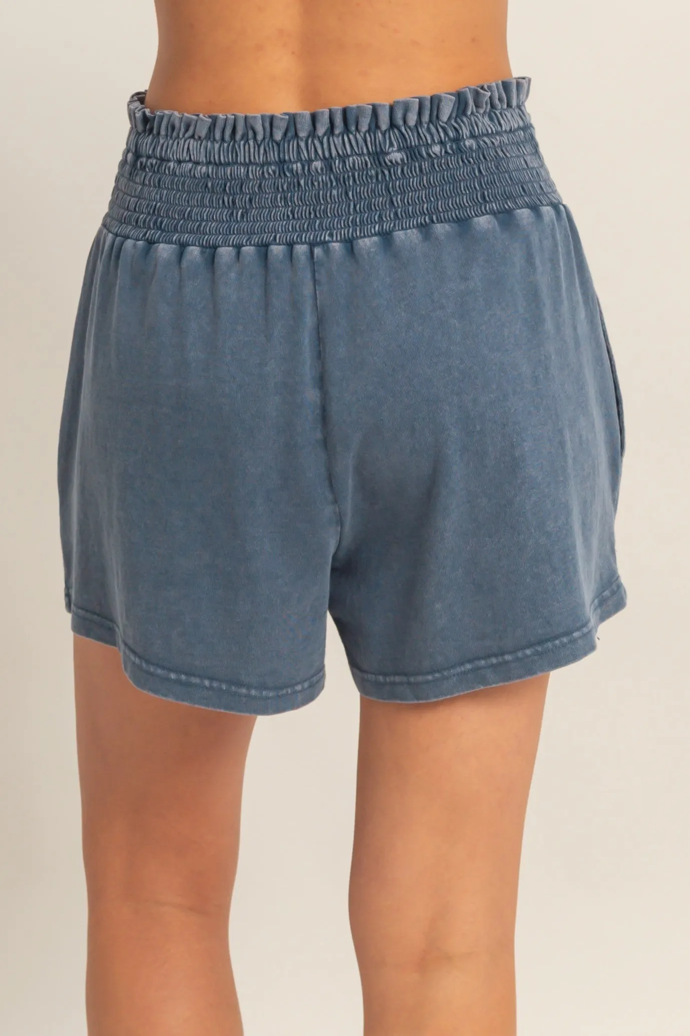 Navy Smocked Waist Mineral Wash Shorts sold by Pinkblush product image thumbnail 4