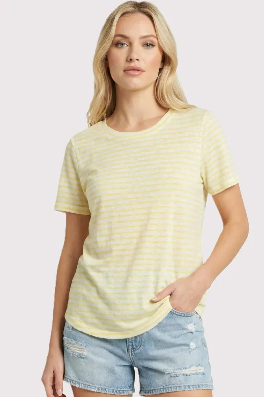 Yellow Striped Short Sleeve Top made by Staccato