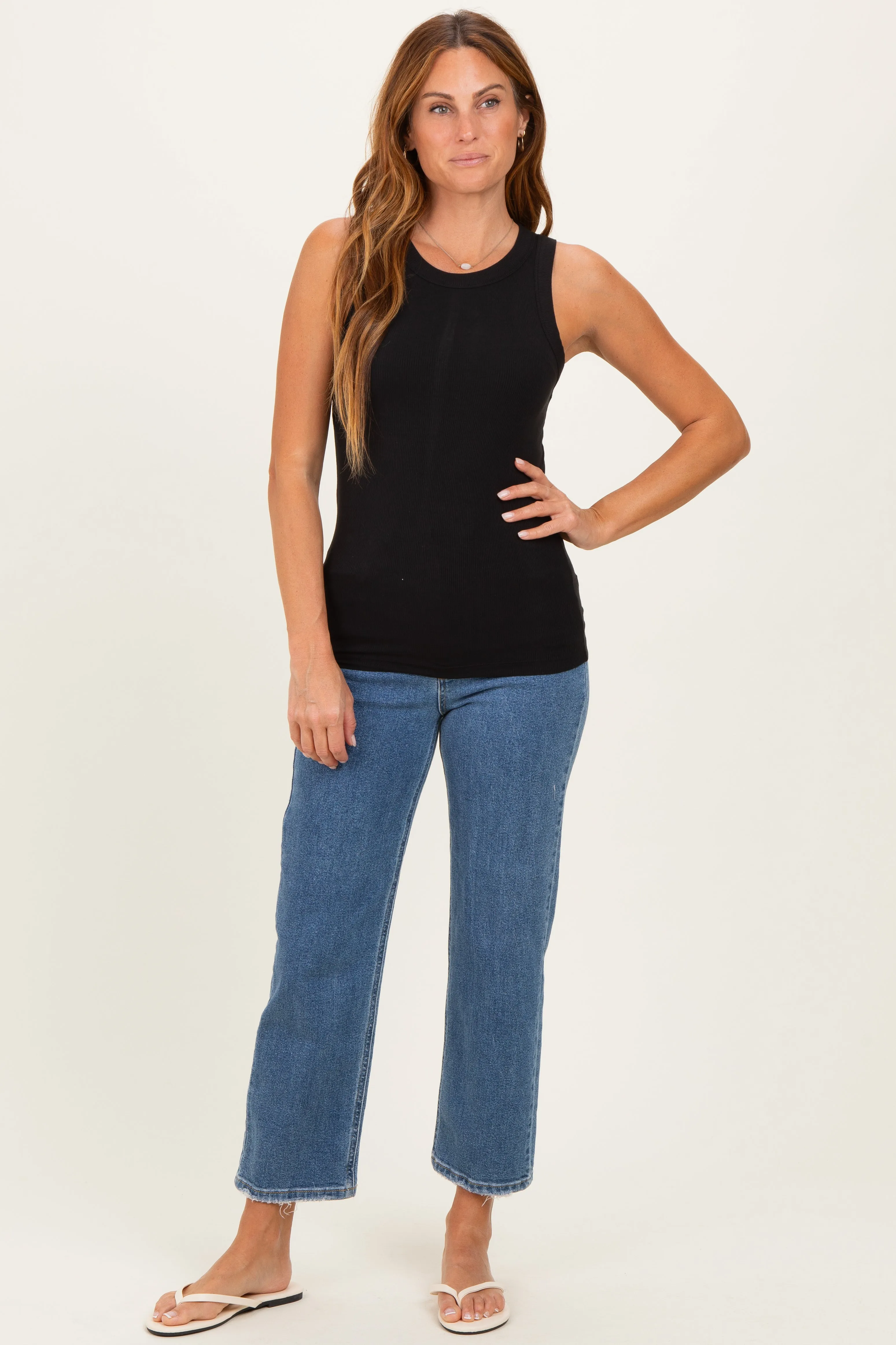 Black Ribbed High Neck Tank Top sold by Pinkblush product image thumbnail 2
