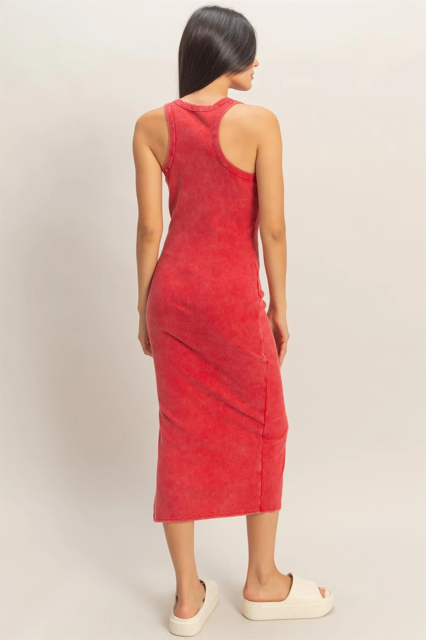 Red Acid Washed Ribbed Midi Tank Dress sold by Pinkblush product image thumbnail 4
