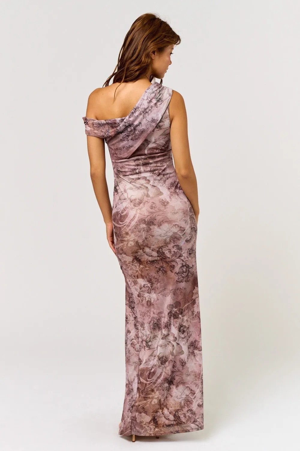 Taupe Asymmetrical Off-Shoulder Maxi Dress sold by Pinkblush product image thumbnail 4