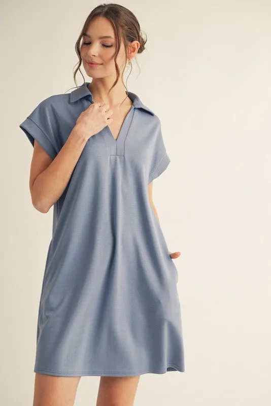 Denim Blue Collared Pocket Dress made by JODIFL