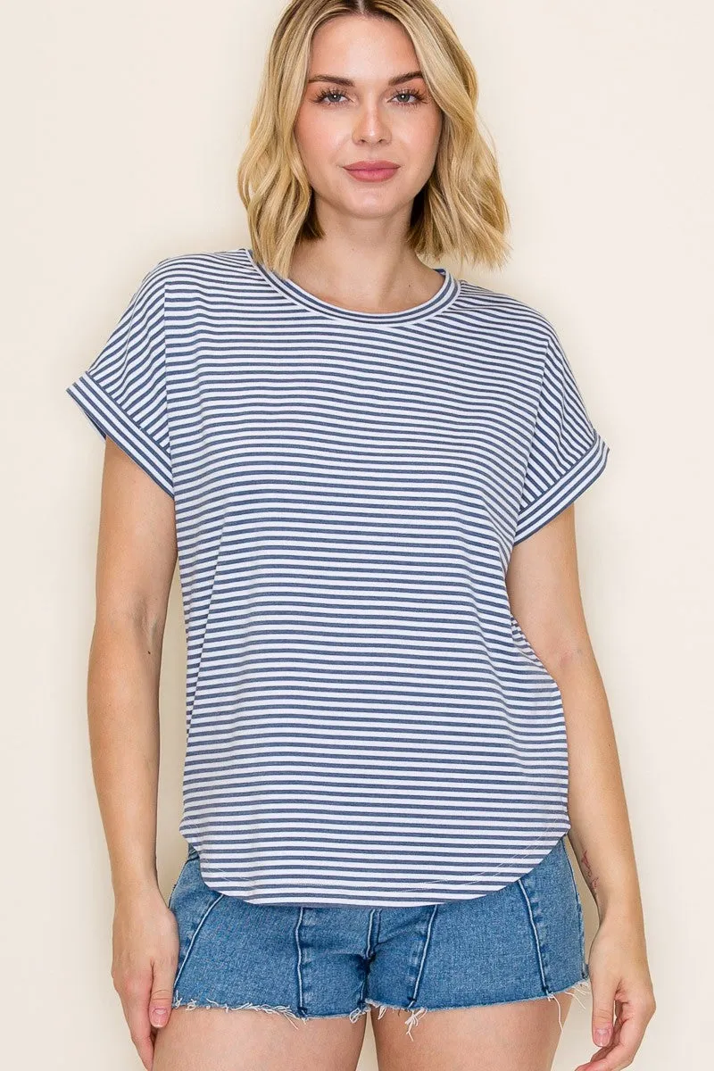 Denim Blue Striped Short Sleeve Top sold by Pinkblush